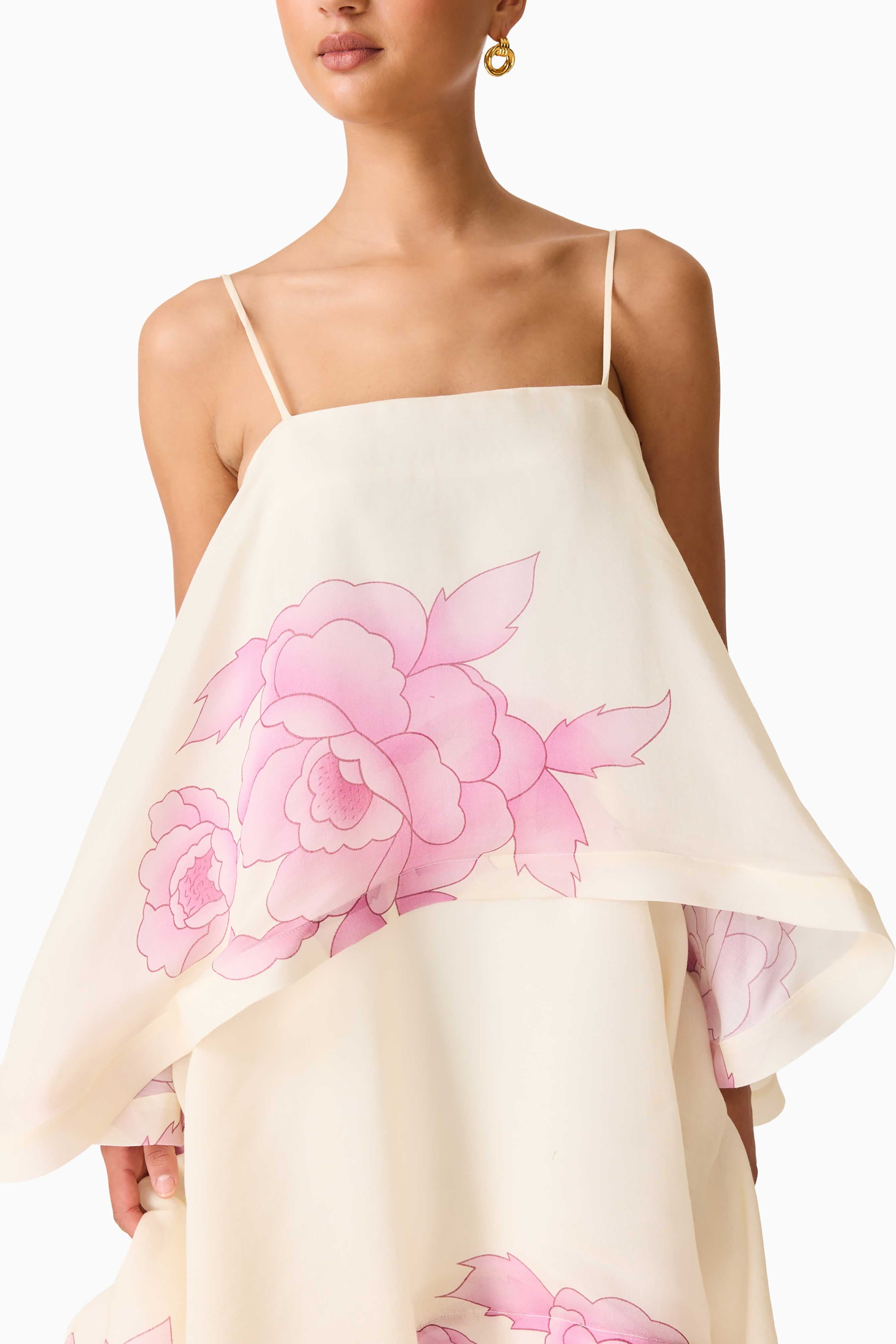 Rova Tiered Gown in Cream & Pink Floral
