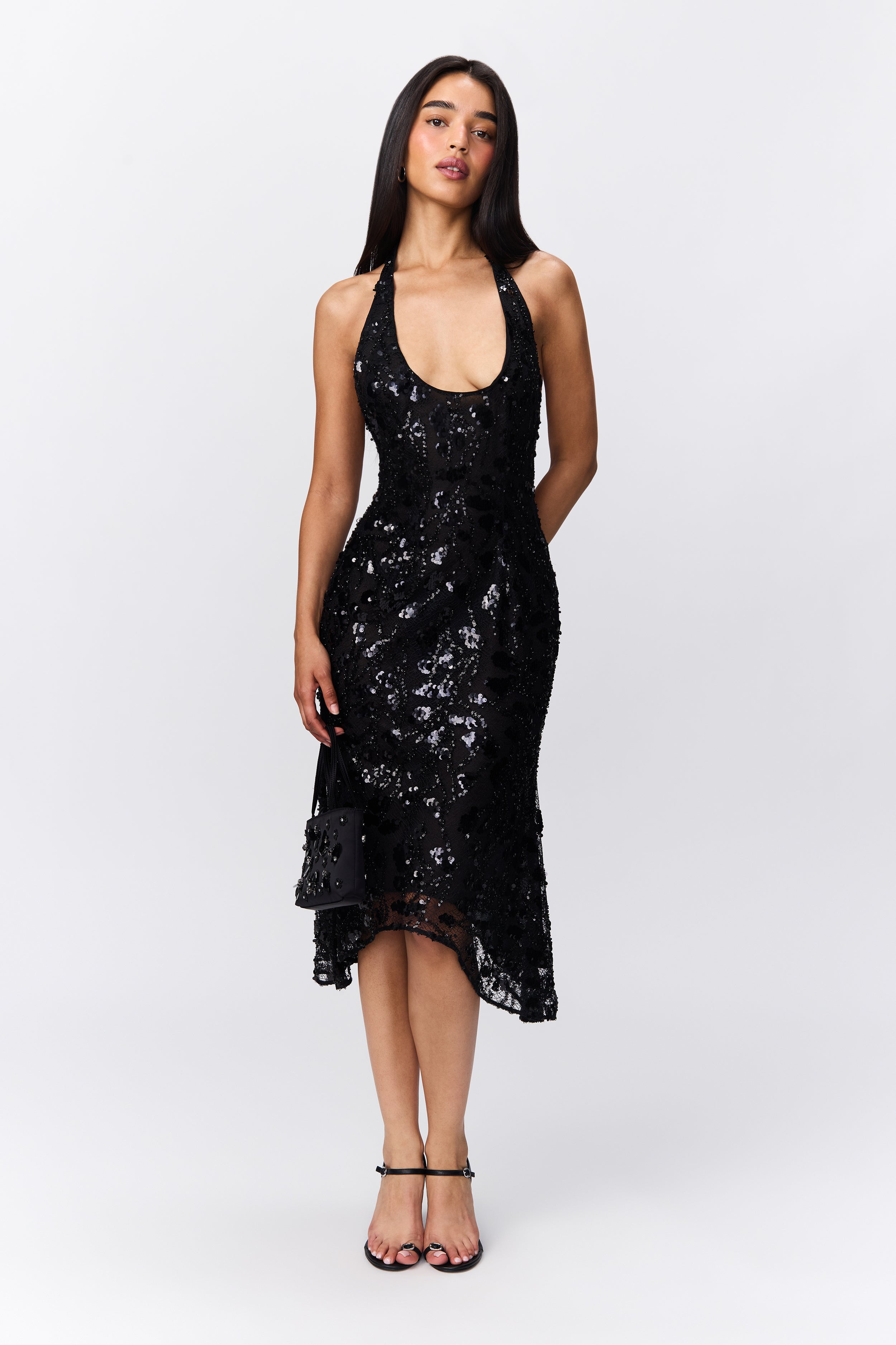 Giselle Sequin Lace Dress - Black
