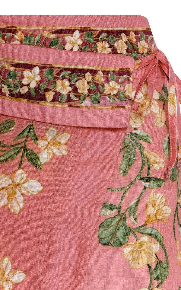 Linen Floral Wrap Maxi Skirt