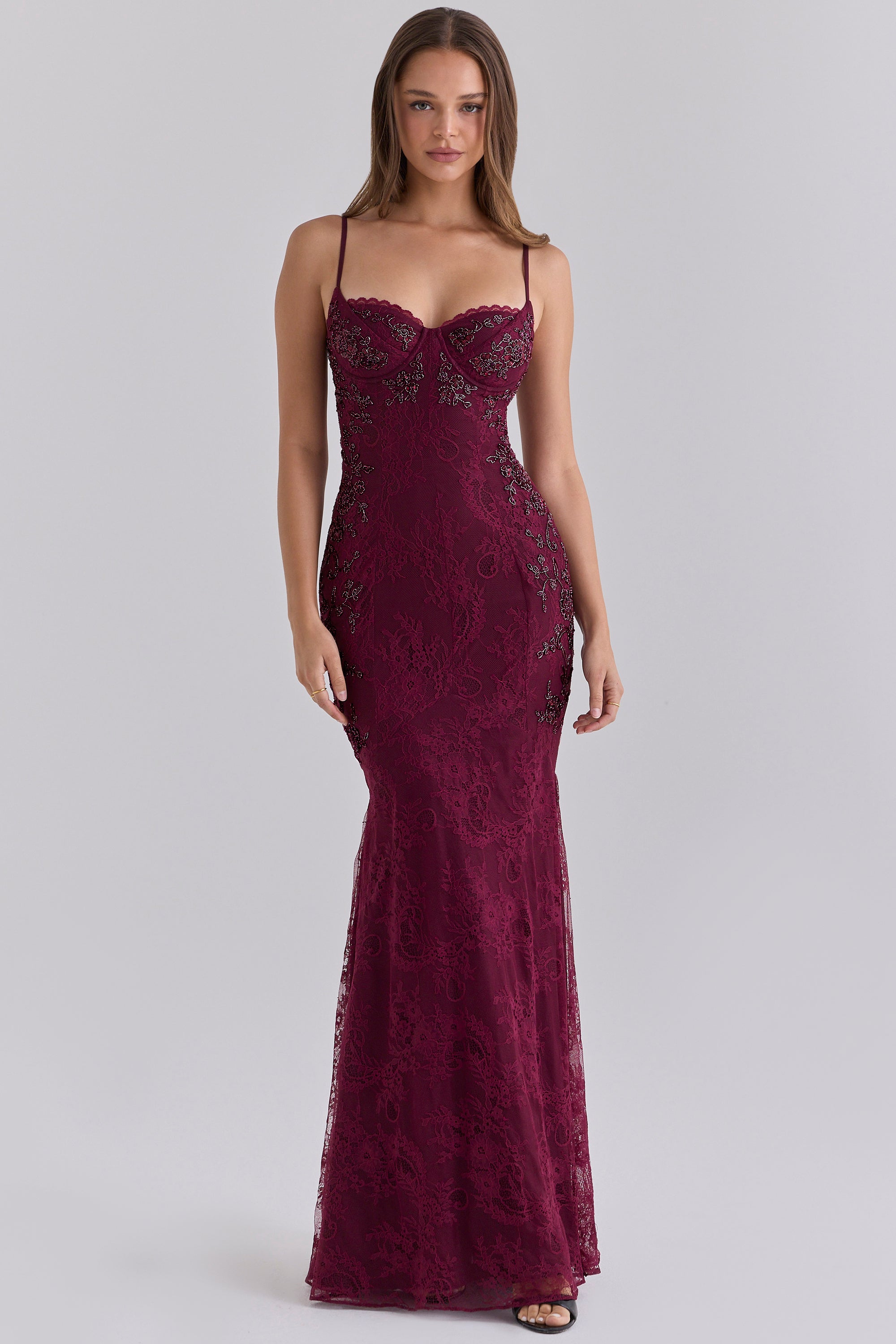 Sephina Cabernet Hand Embellished Lace Maxi Gown - Limited Edition