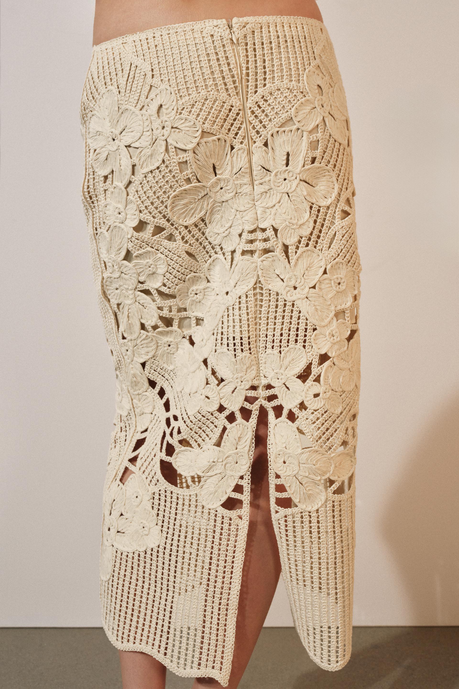 CROCHET MIDI SKIRT - Ecru