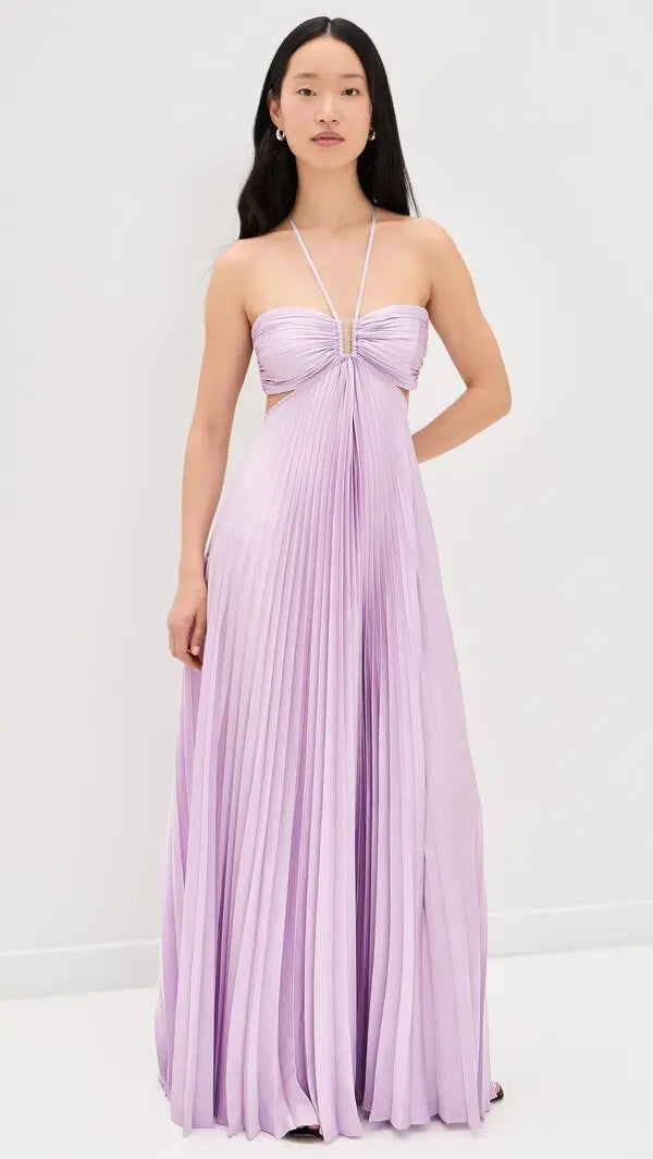 Moira Pleated Halterneck Maxi Dress