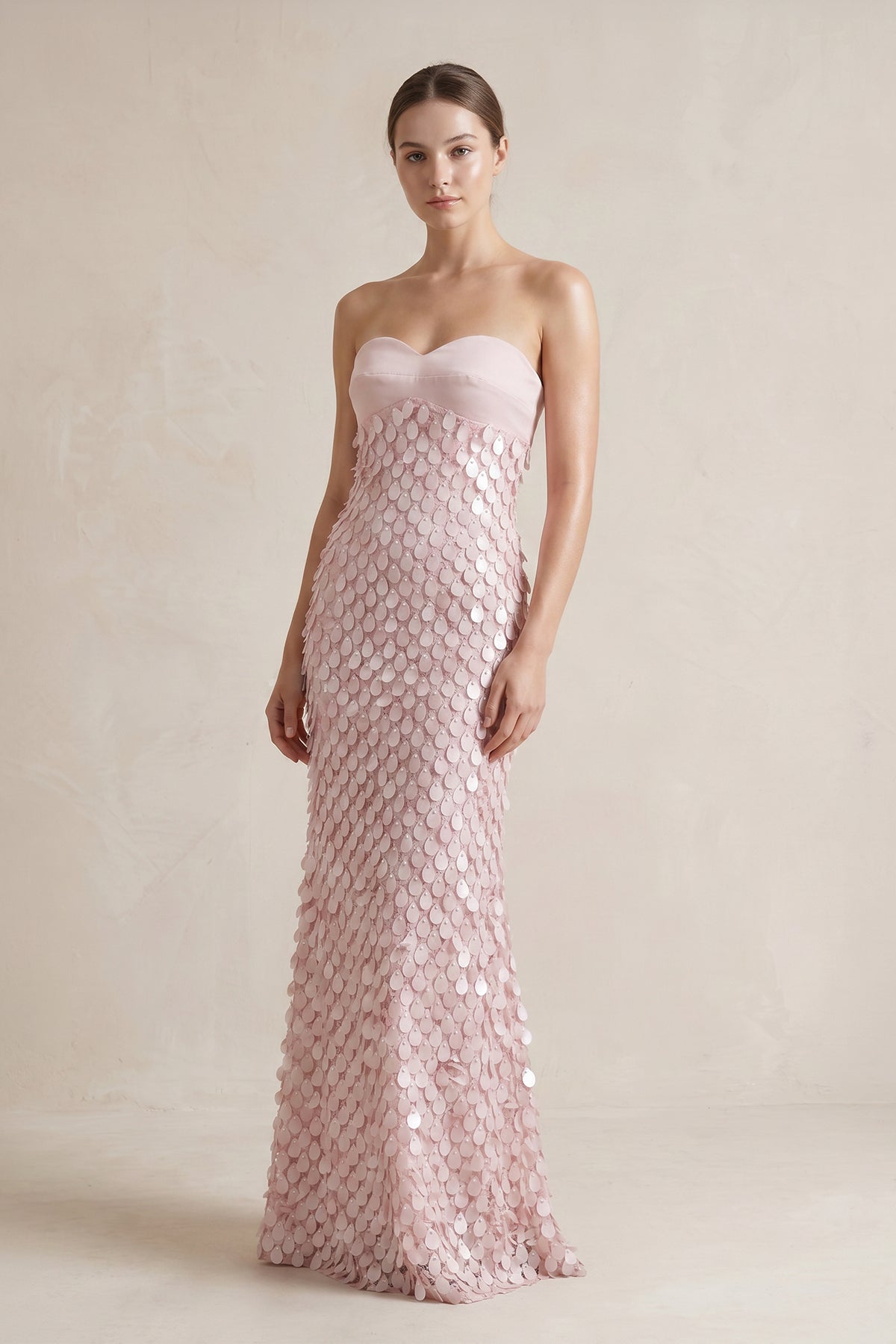 Pink Sheath Sweetheart Long Prom Dresses with Sequins