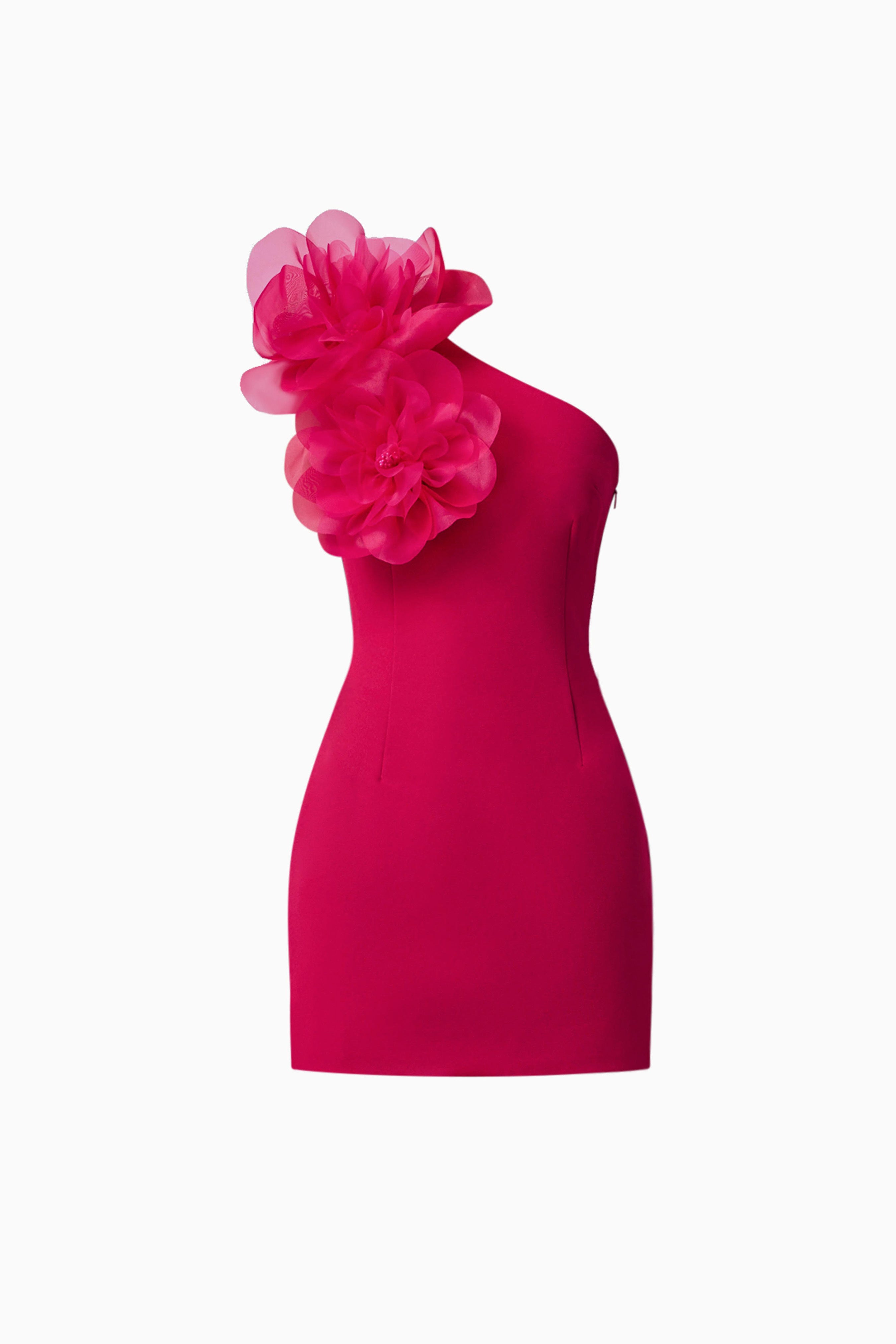 Verdessa One Shoulder Mini Dress in Raspberry