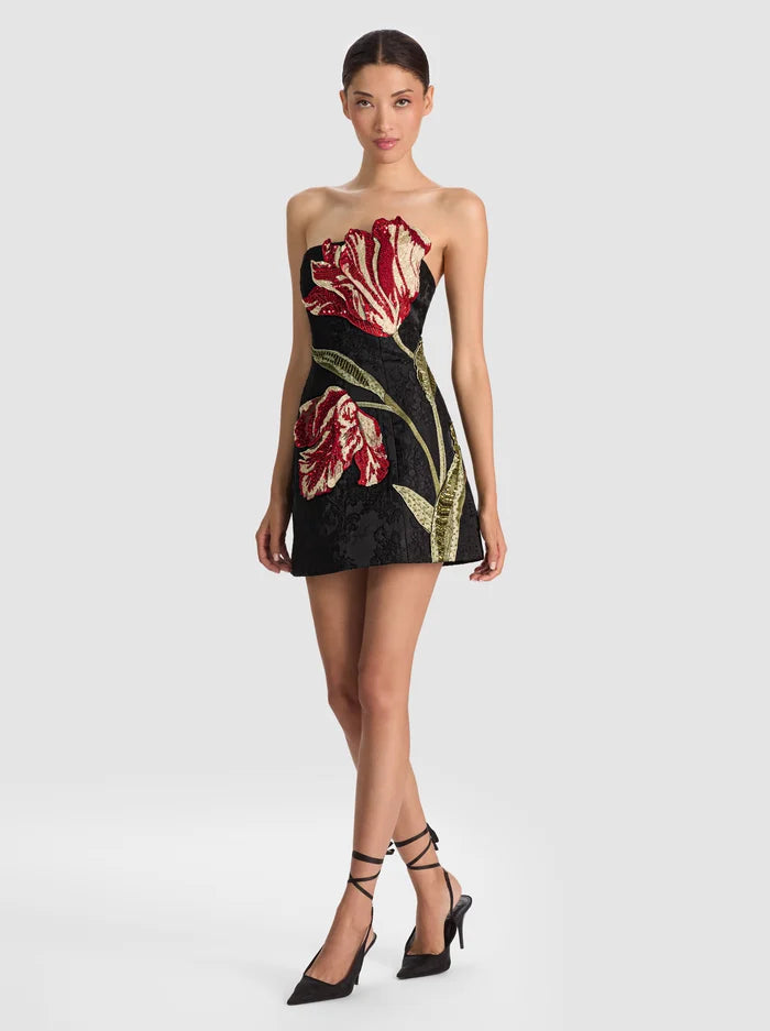 KATIA EMBELL STRAPLESS LANTERN MINI DRESS