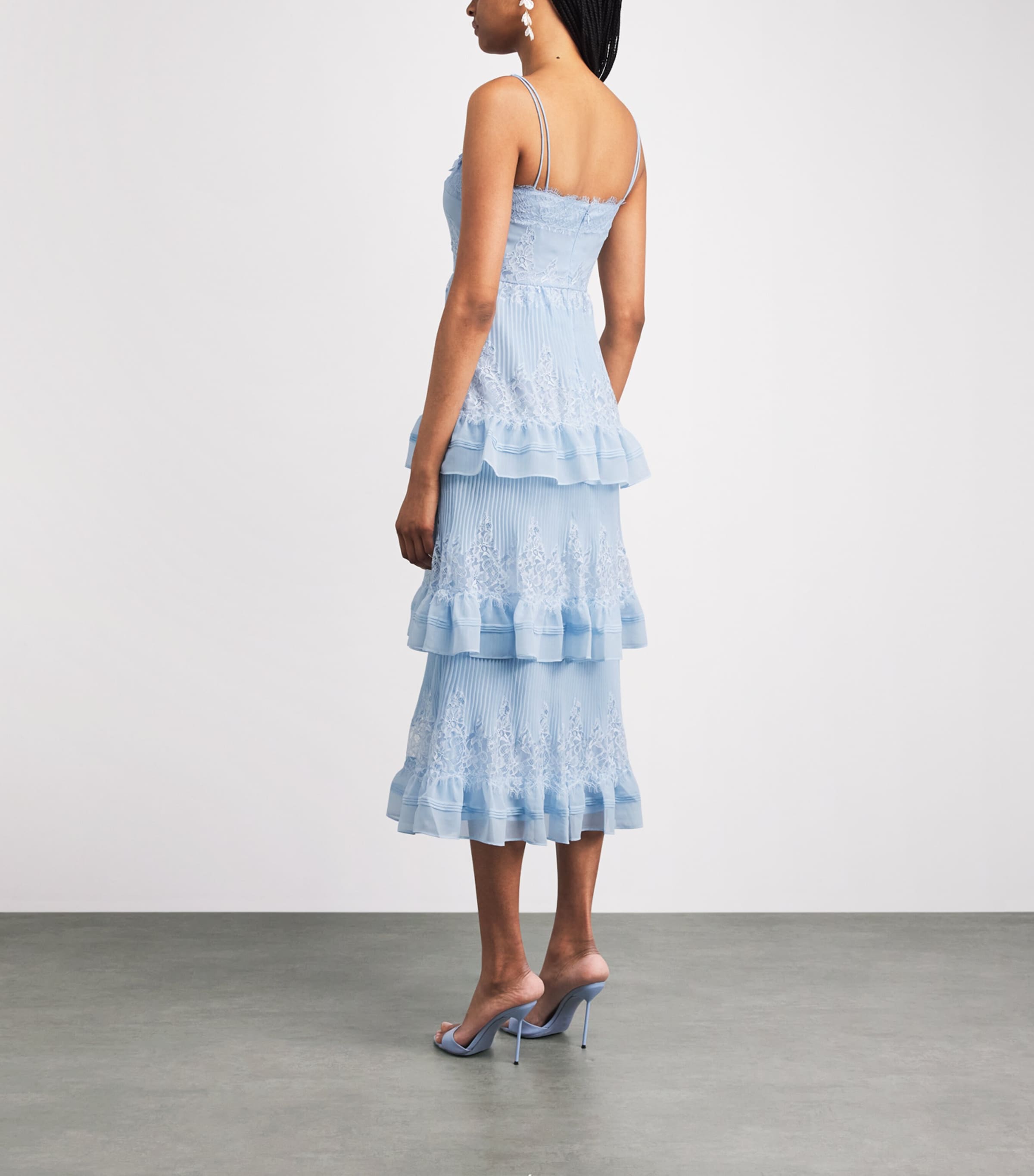 Self-Portrait Chiffon Lace-Trim Midi Dress