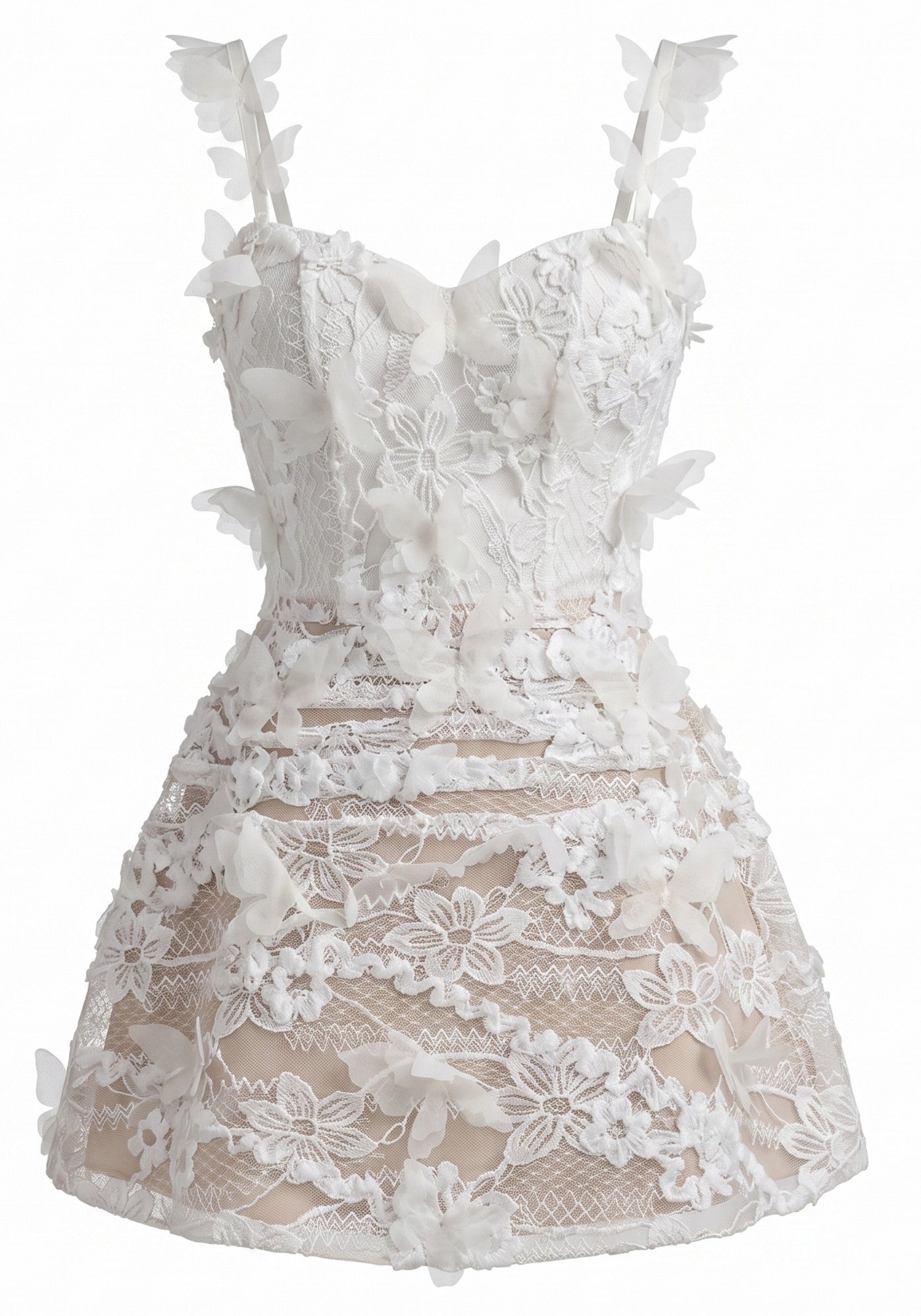 Floral Butterfly Lace A Line Dress Ivory