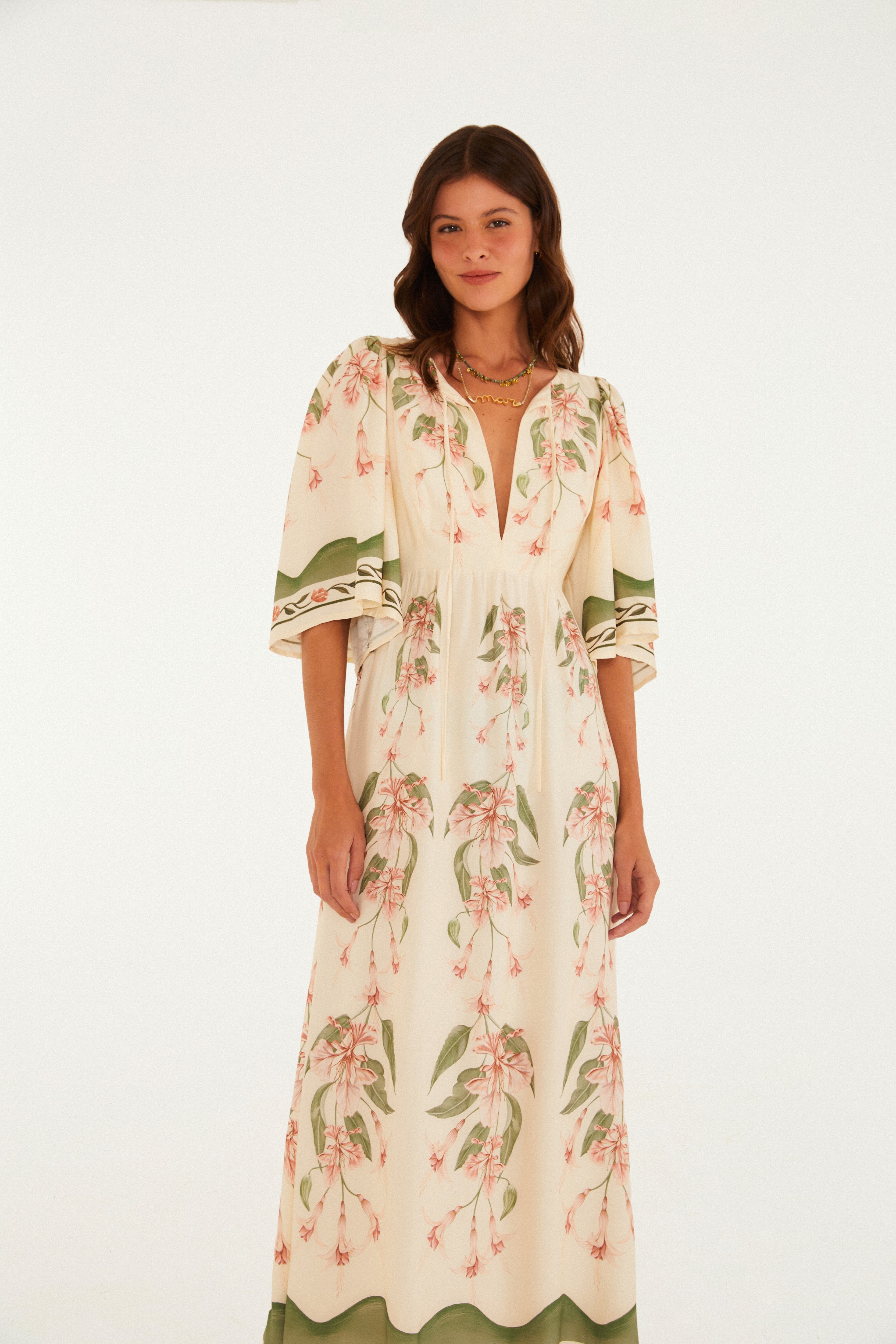 Vestido Longo Estampado Brinco De Princesa