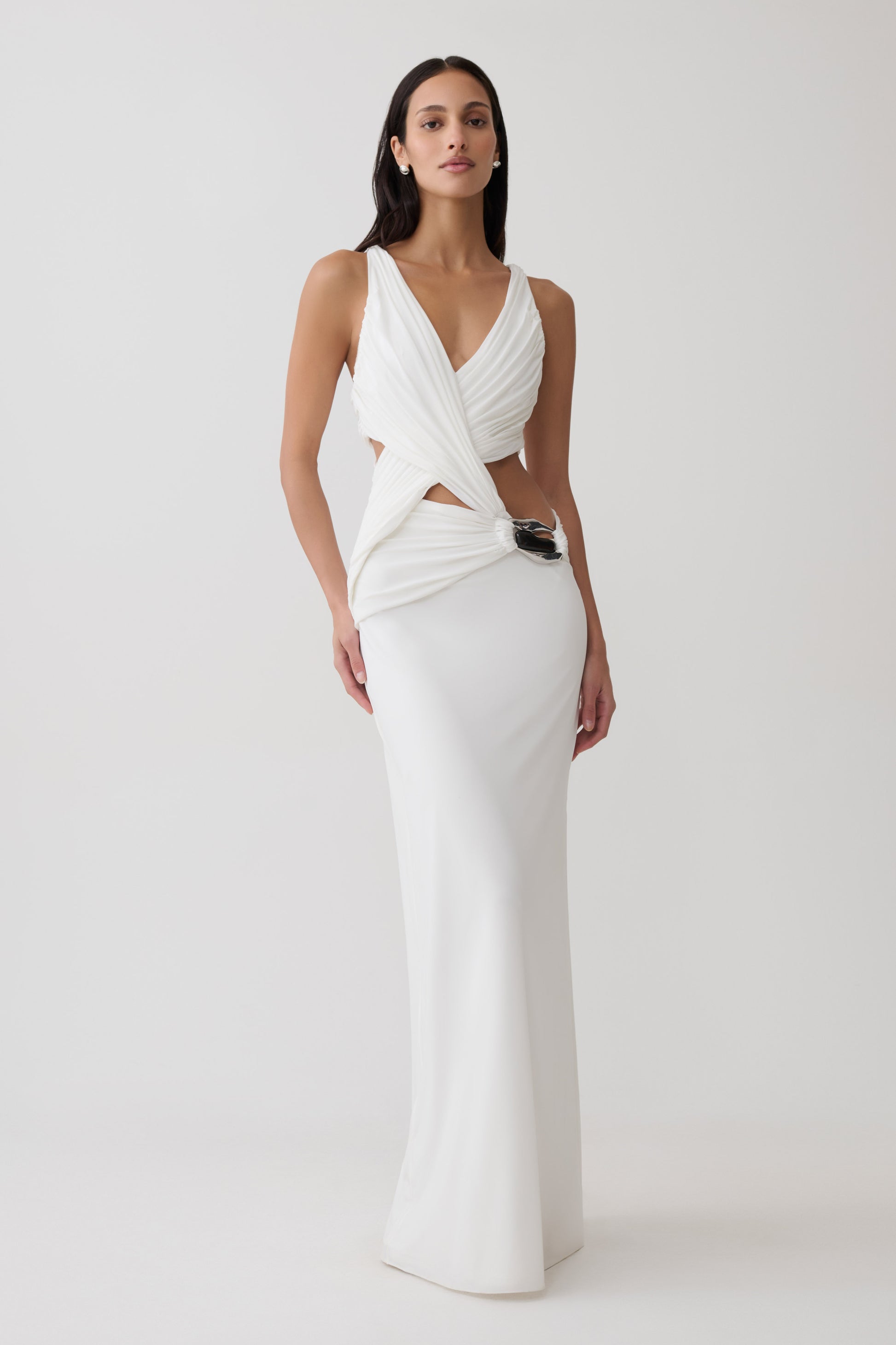 Draped Jersey Gown With Hardware