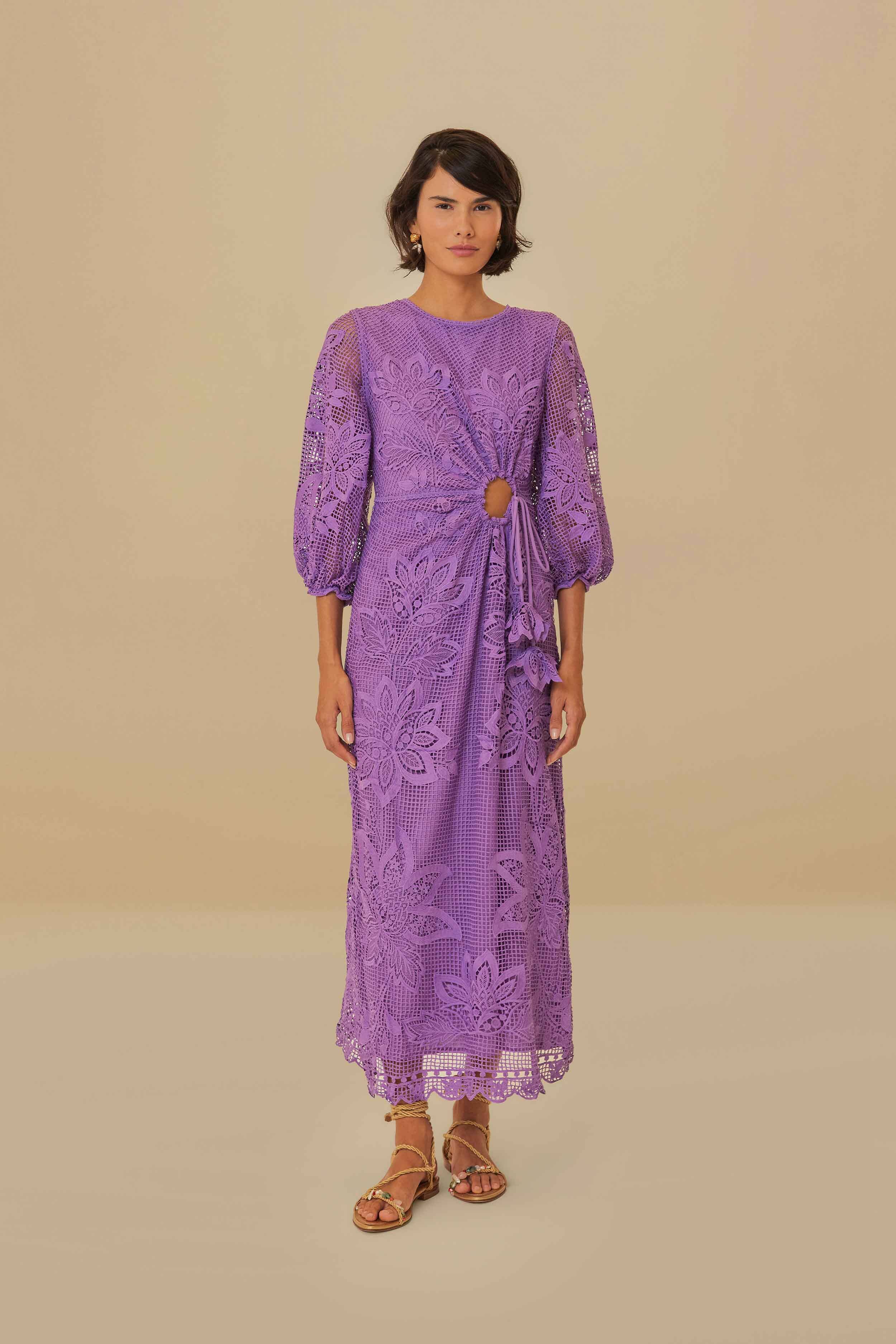 Lilac Guipure Cut-Out Midi Dress