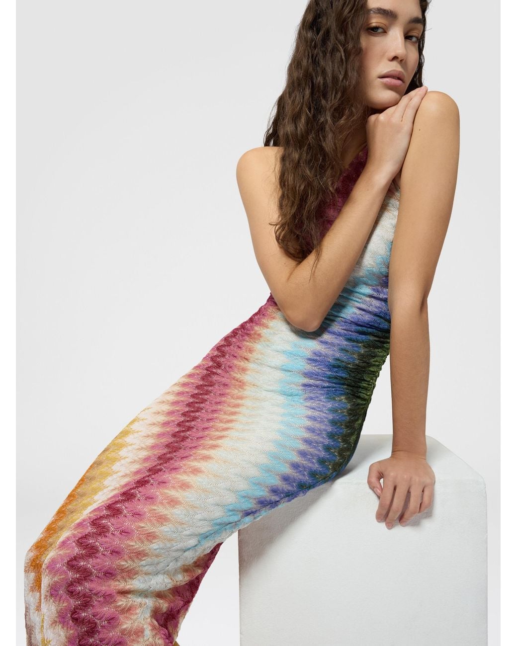 One-Shoulder Long Viscose Lace Dress