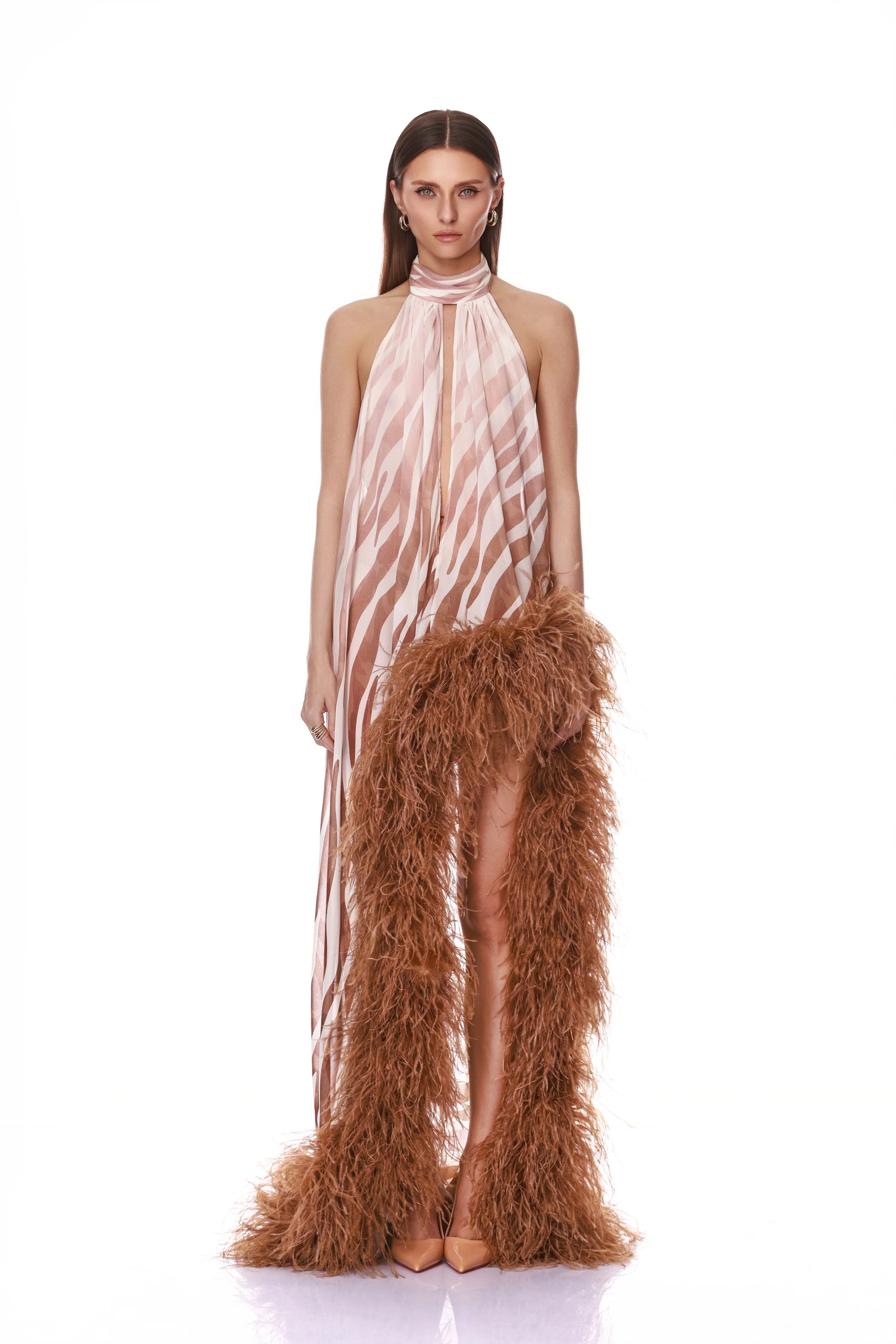 Madeline Zebra Halterneck Gown