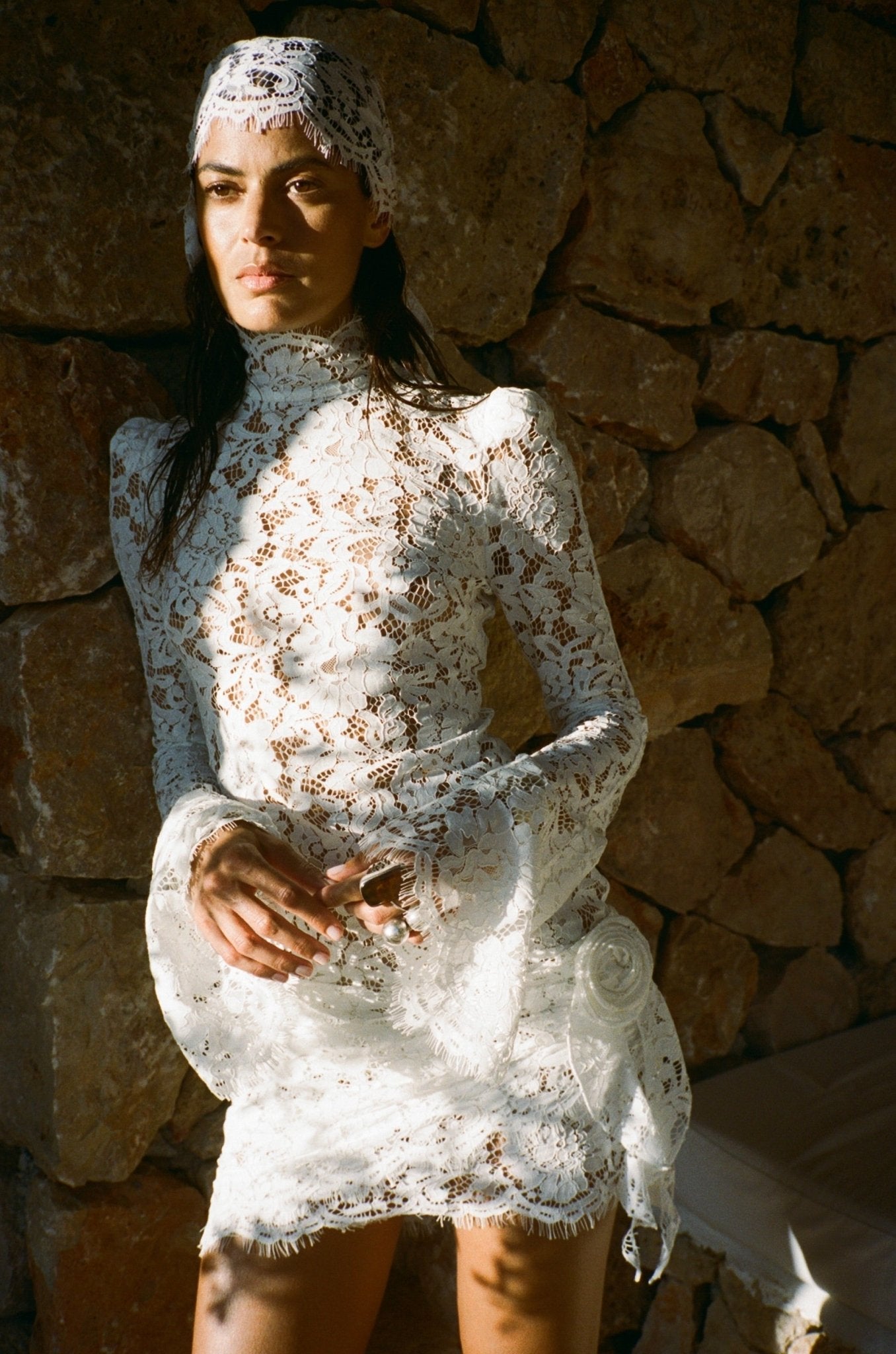 BODITA MINI DRESS IN WHITE COTTON LACE