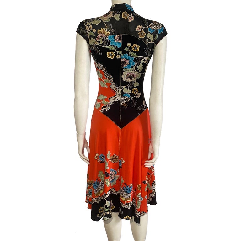 Roberto Cavalli S/S 2003 red chinoiserie cheongsam dress
