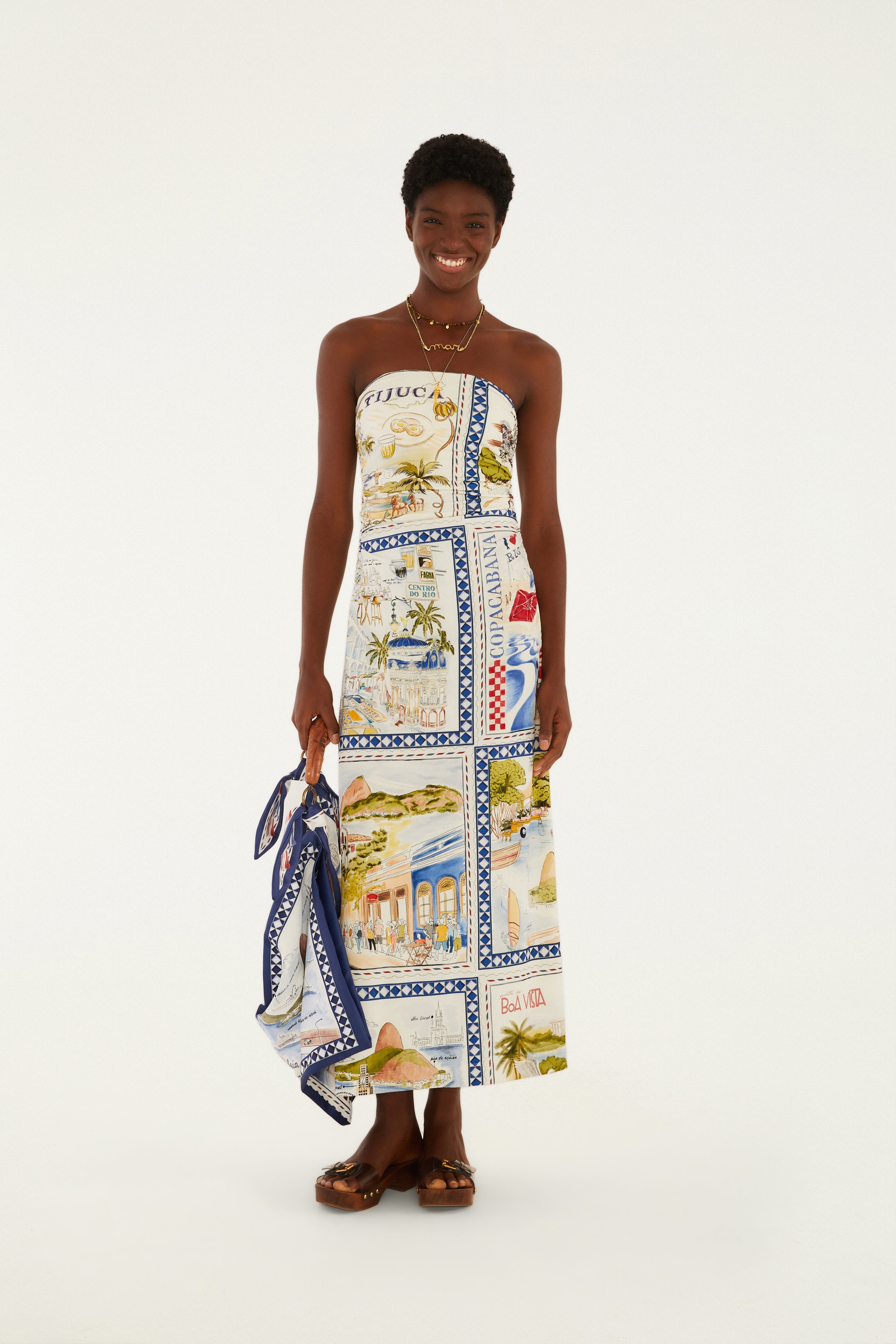 Vestido Midi Estampado Rio a Dentro