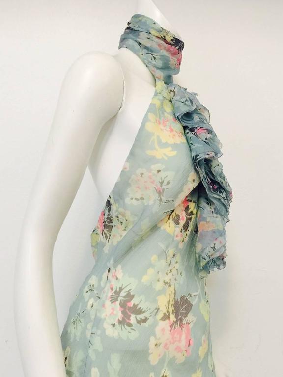 Ralph Lauren Collection Floral Print Silk Bias Cut Halter Dress With Ruffles