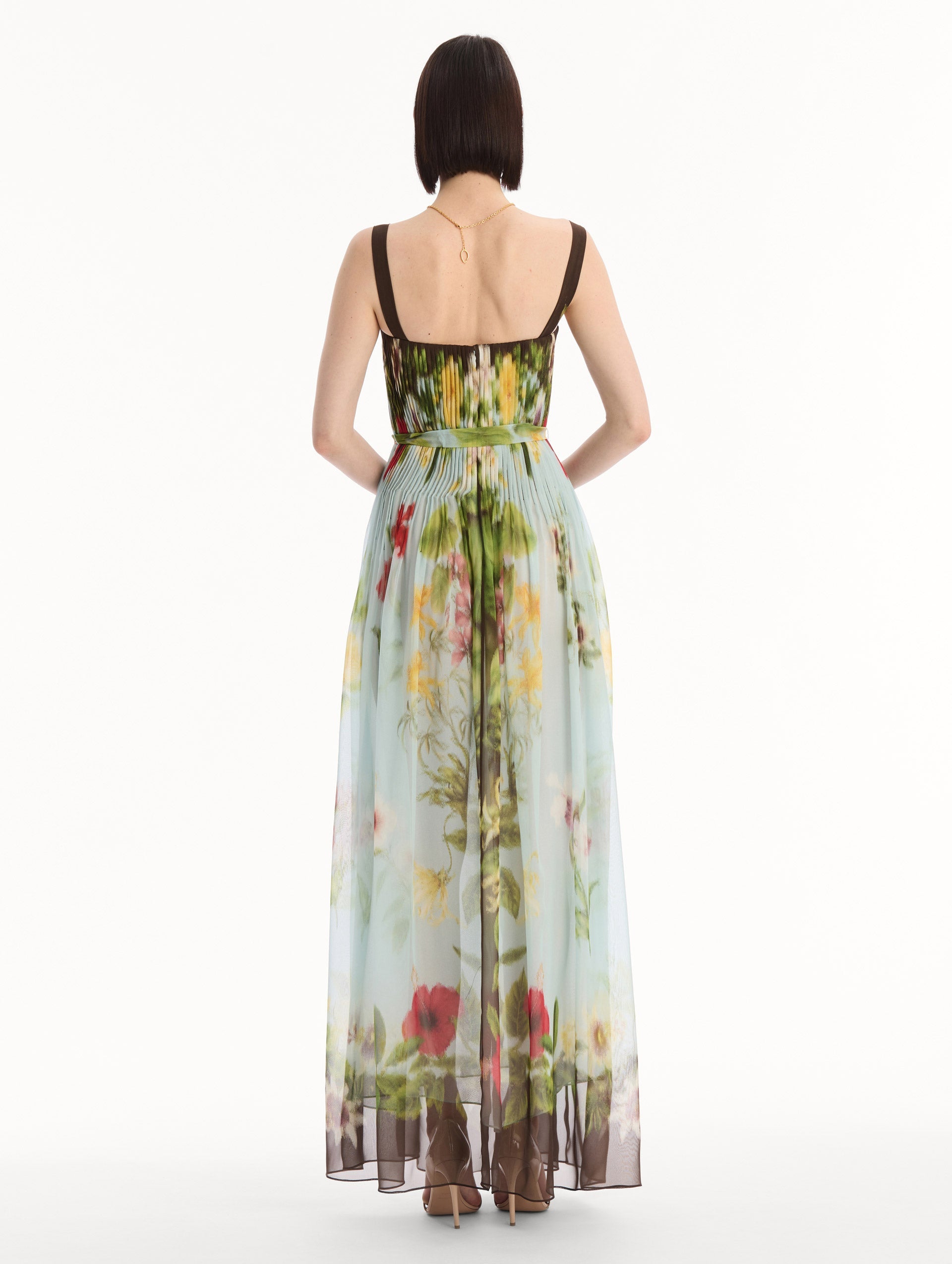 Dominican Mixed-Floral Silk Chiffon Gown