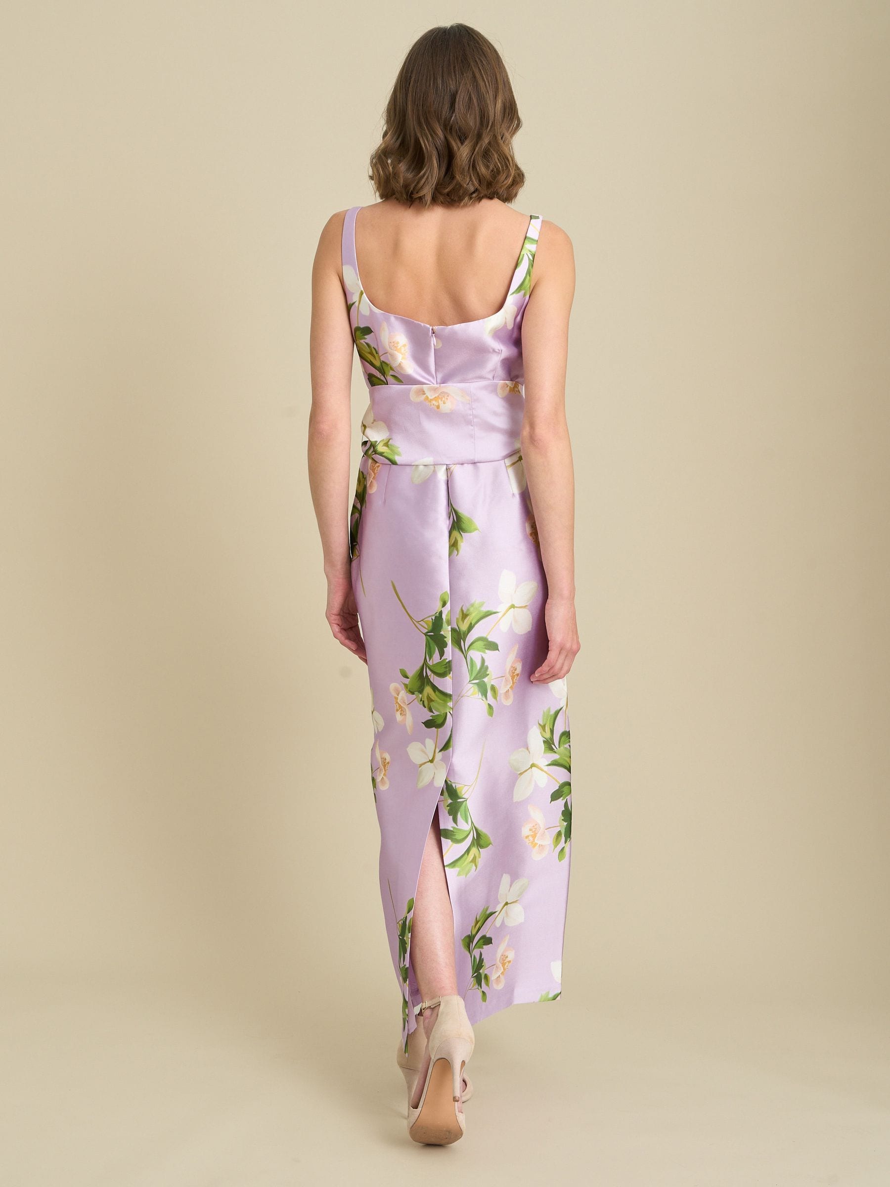 Gina Bacconi Purple Shawna Floral Tie Waist Maxi Dress - Size US 6