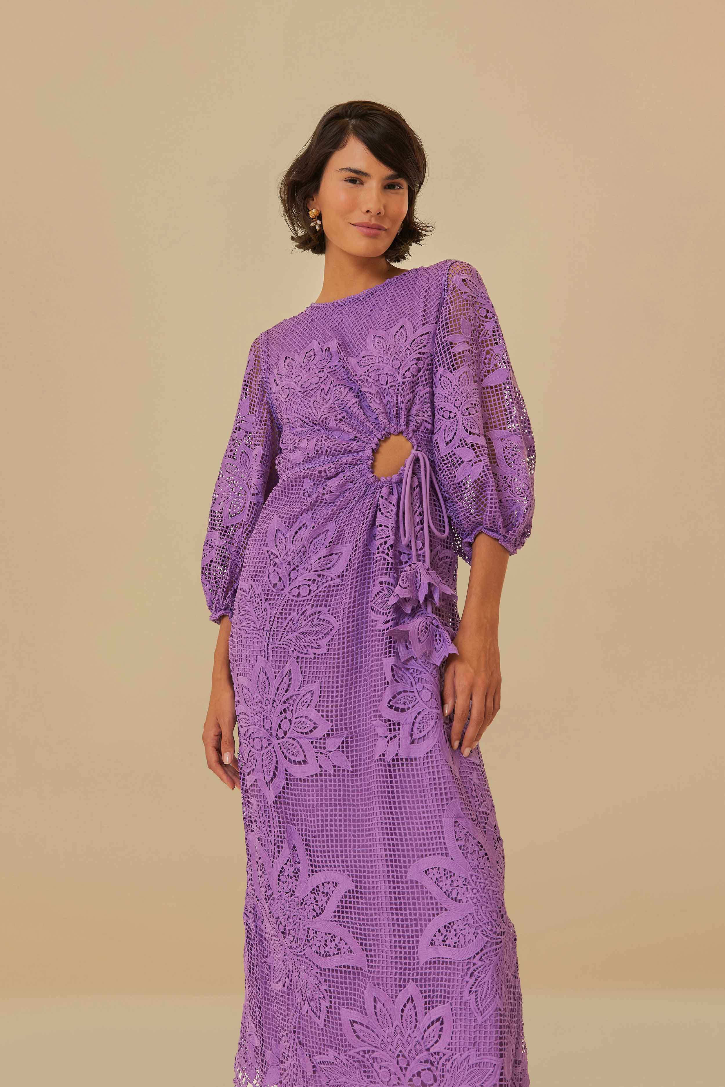 Lilac Guipure Cut-Out Midi Dress