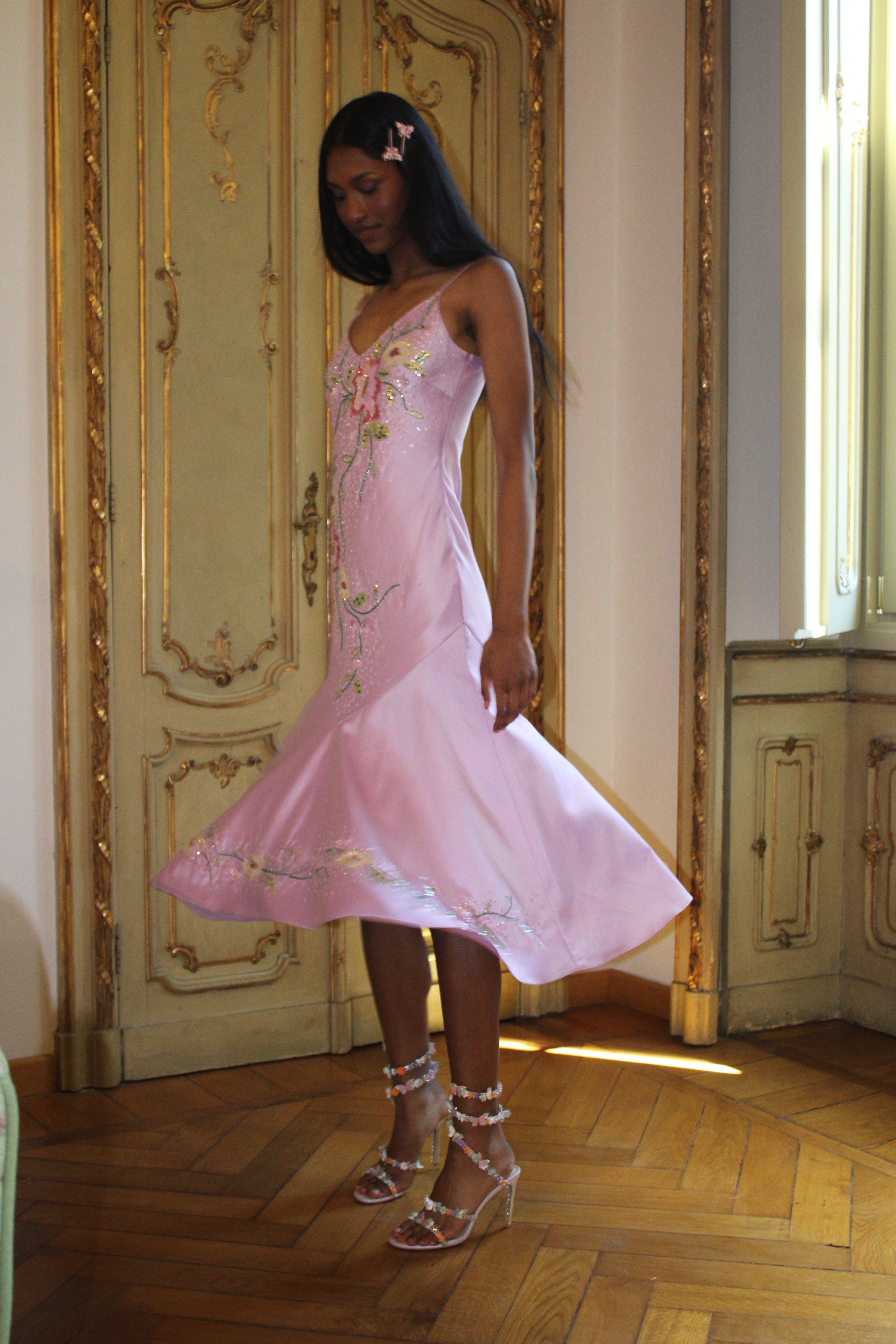 The Satin Moonelle - Hand-Beaded Evening Gown