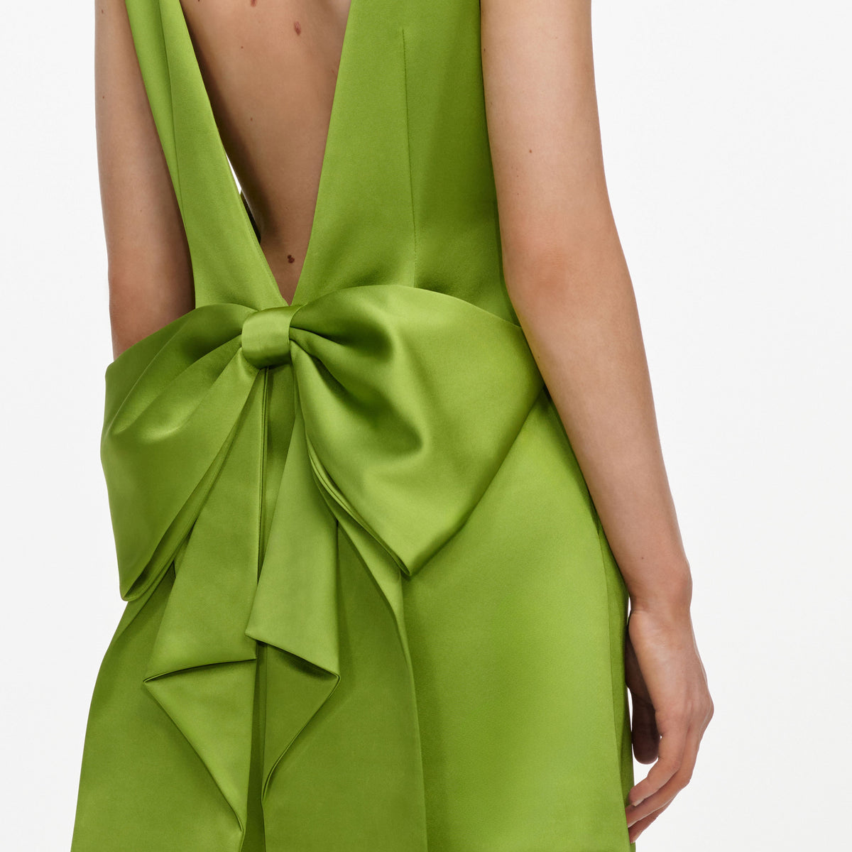 Green Satin Bow Mini Dress