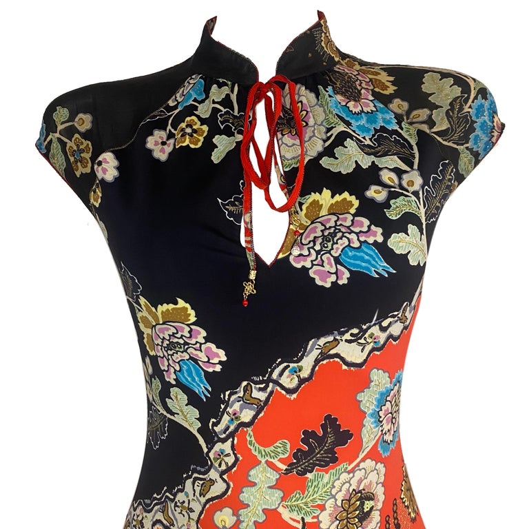 Roberto Cavalli S/S 2003 red chinoiserie cheongsam dress
