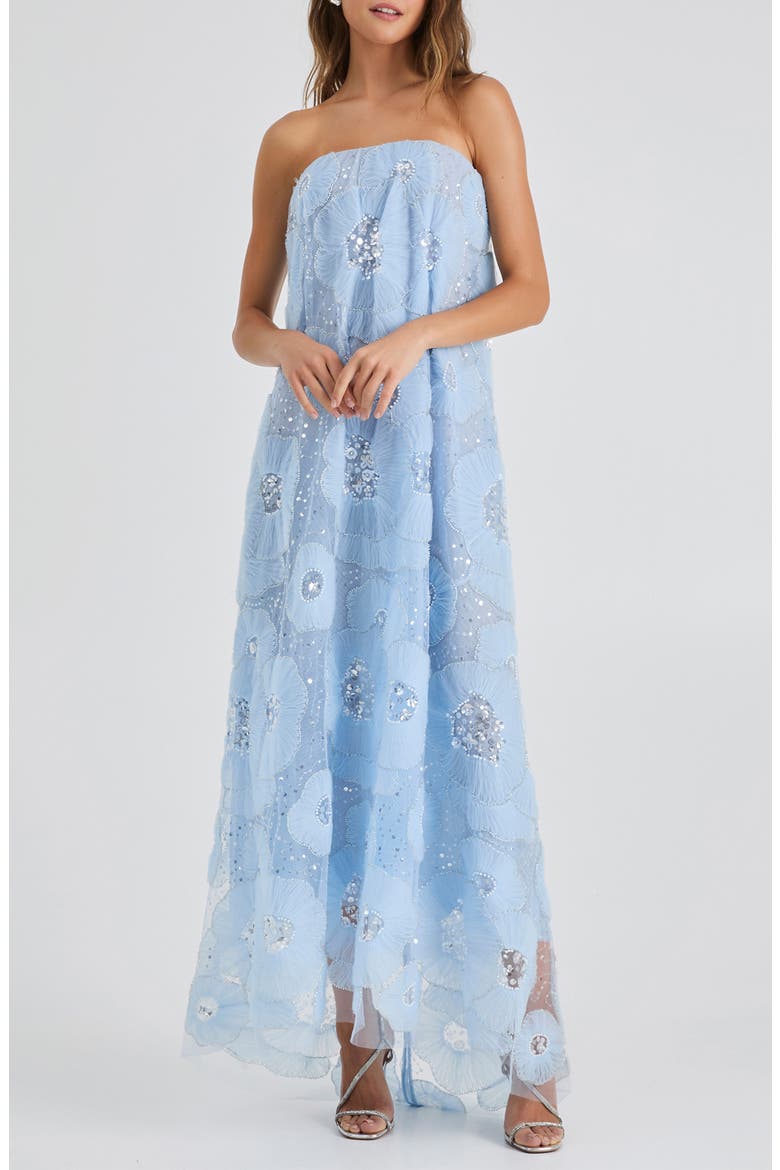 Margot Bead & Appliqué Strapless Mesh Gown