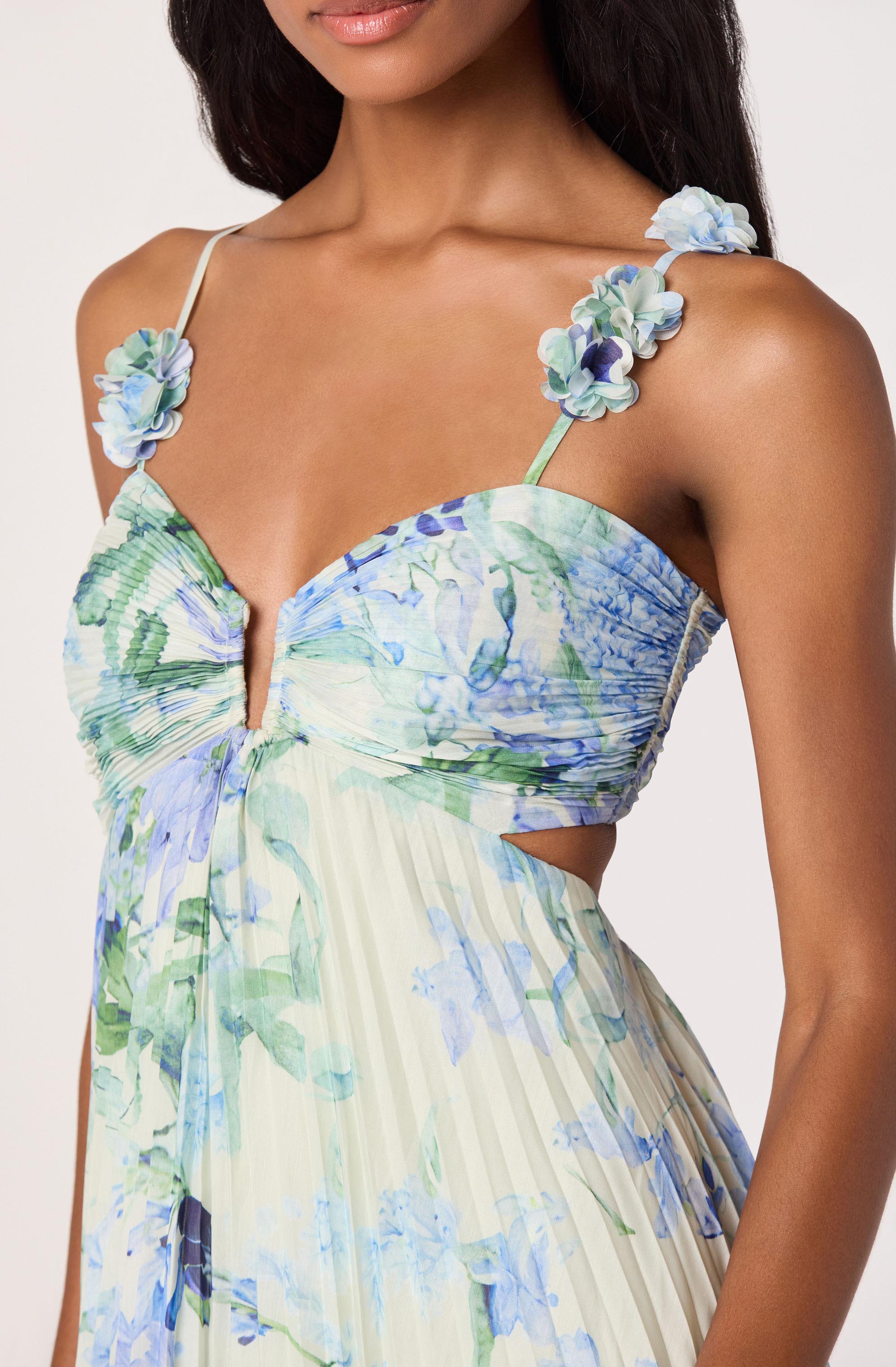 Emese Floral Cutout Maxi Dress - Green blue floral