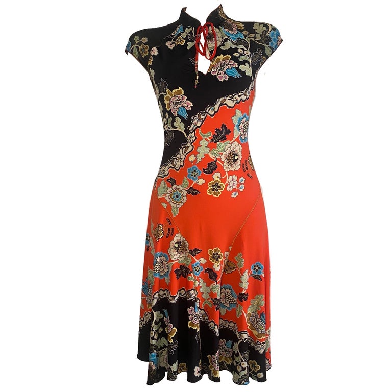 Roberto Cavalli S/S 2003 red chinoiserie cheongsam dress