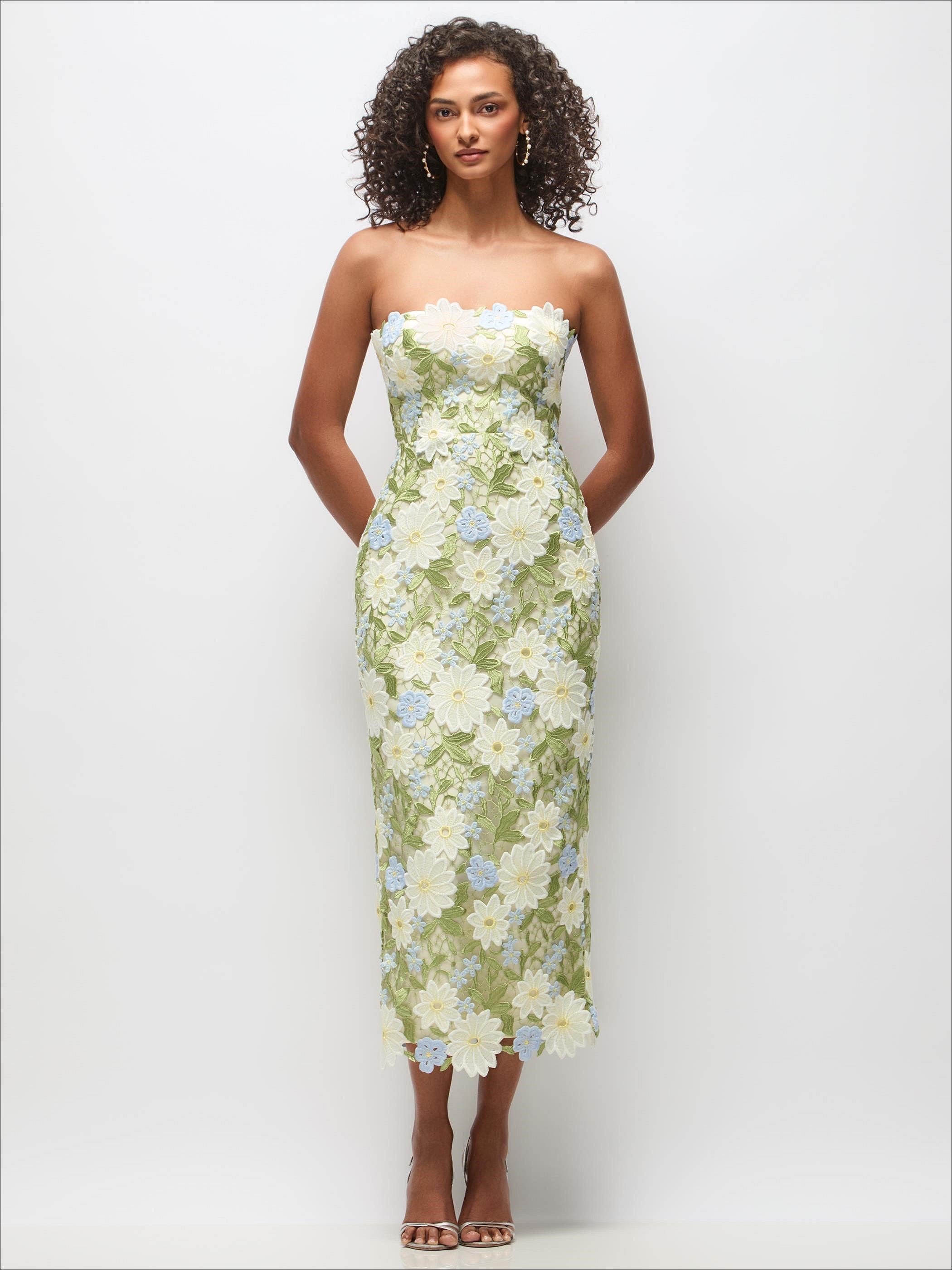 Strapless Daisy Lace Column Midi Dress