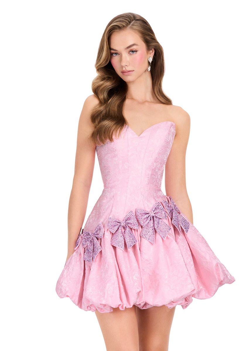 ASHLEYlauren Brocade Drop Waist Homecoming Dress Pink