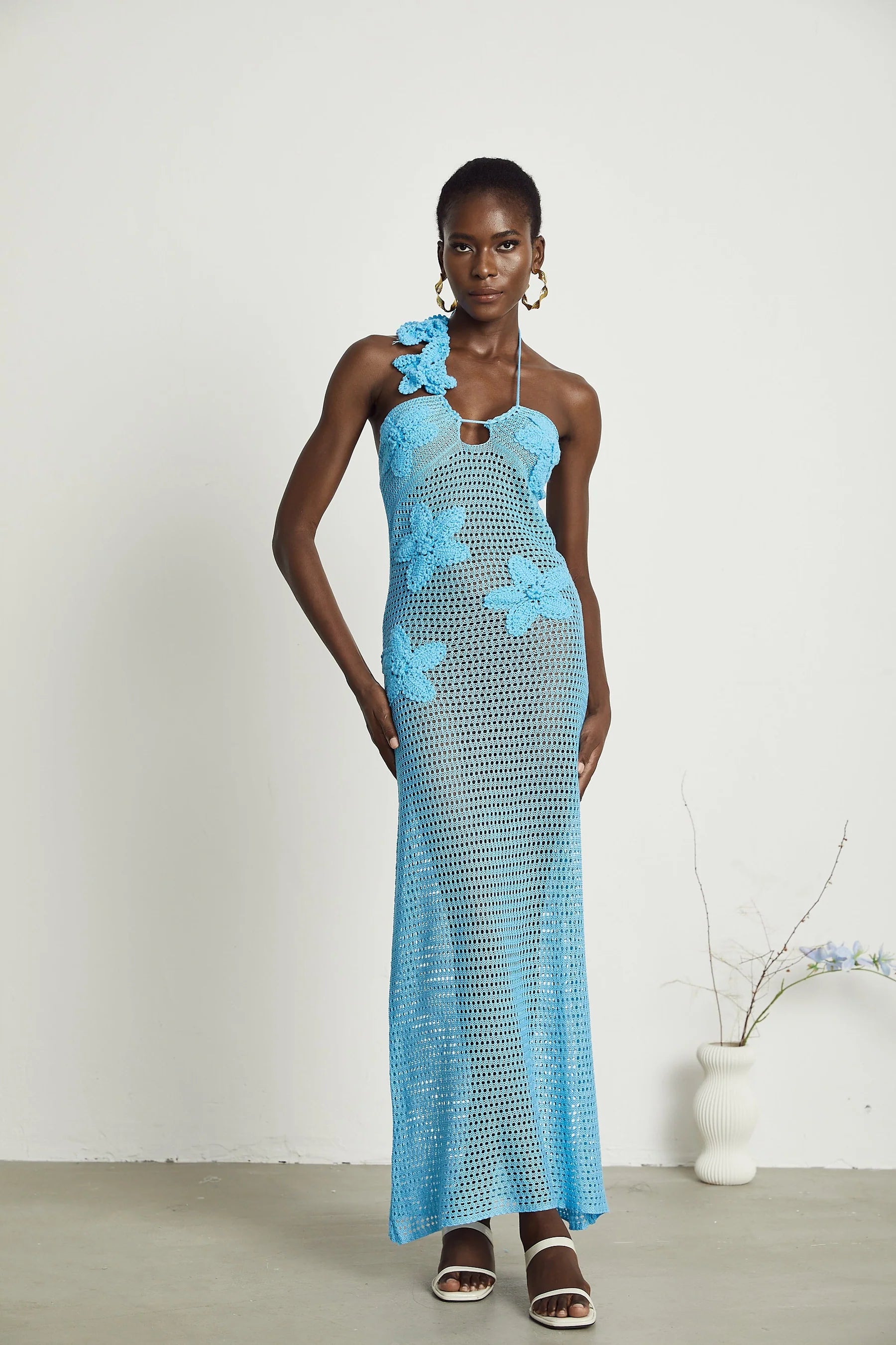Diane crochet faux-flower embellished maxi dress
