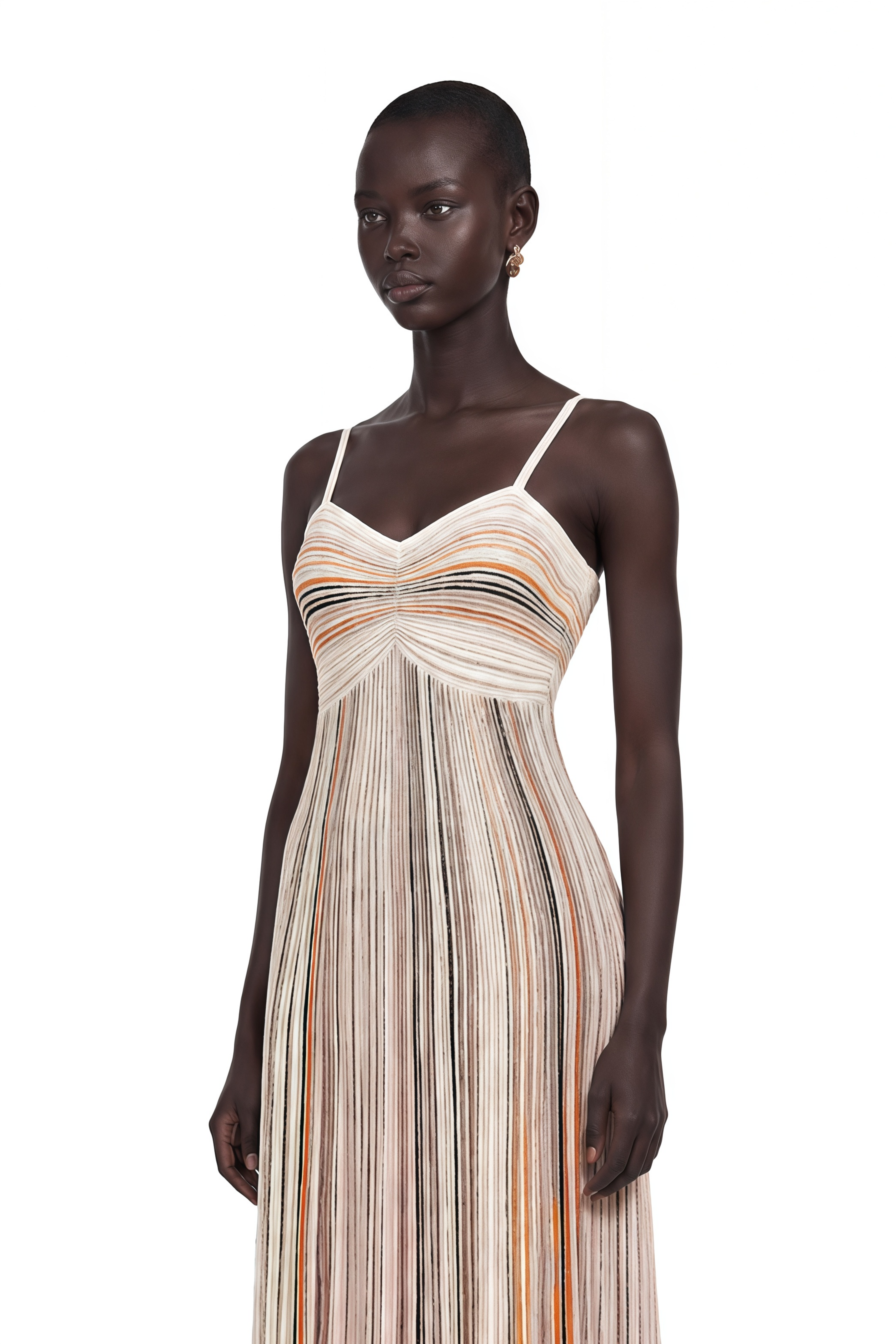 Bruyère Neutral Sequin Striped Knit Maxi Dress