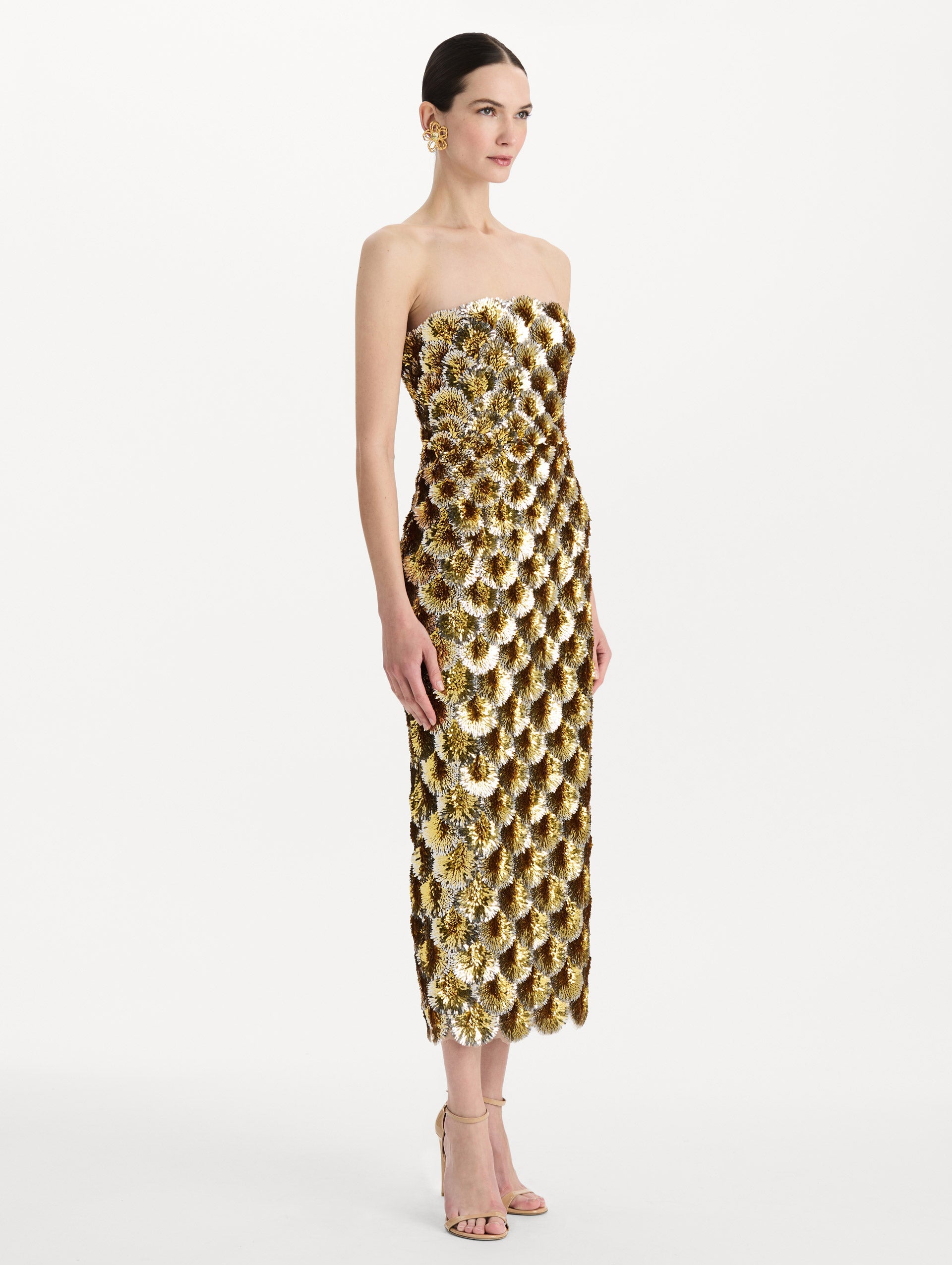 Sequin Embroidered Scalloped Cocktail Dress