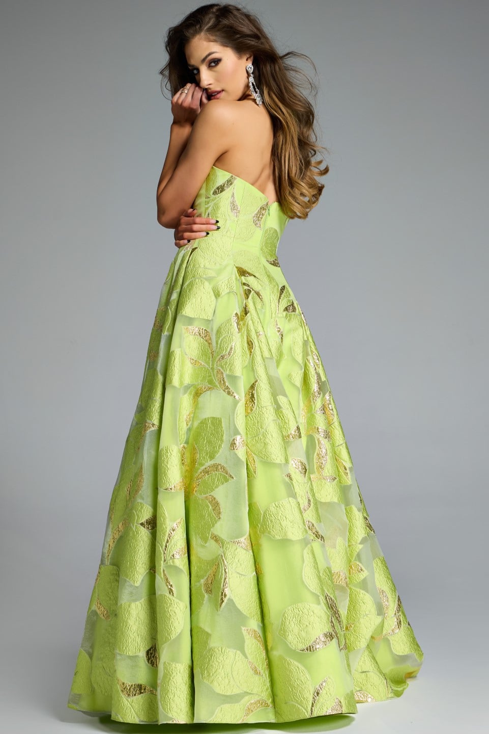 Strapless A-Line Gown with Textured Floral Motif 44369