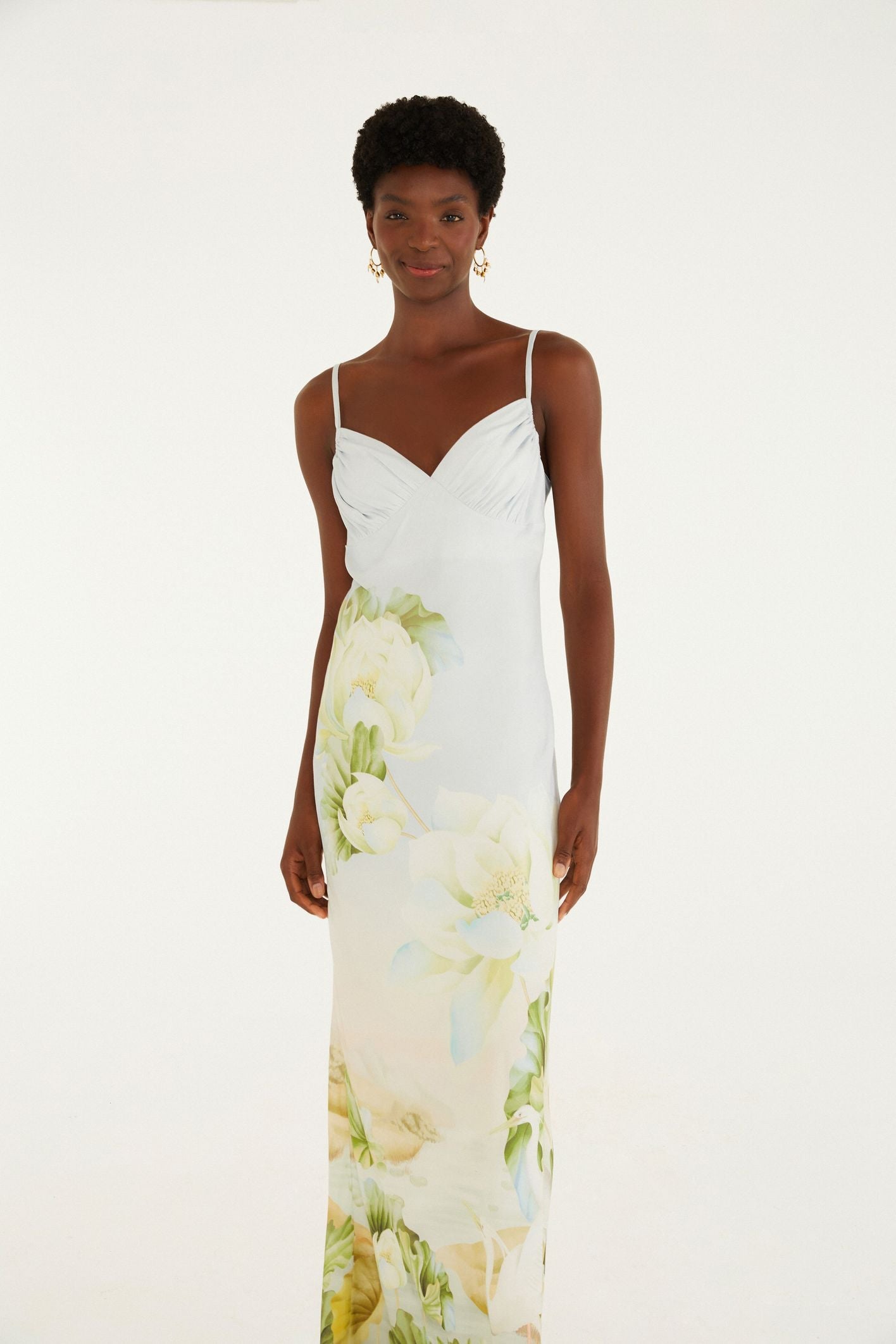 Vestido Longo Estampado Lago De Lótus