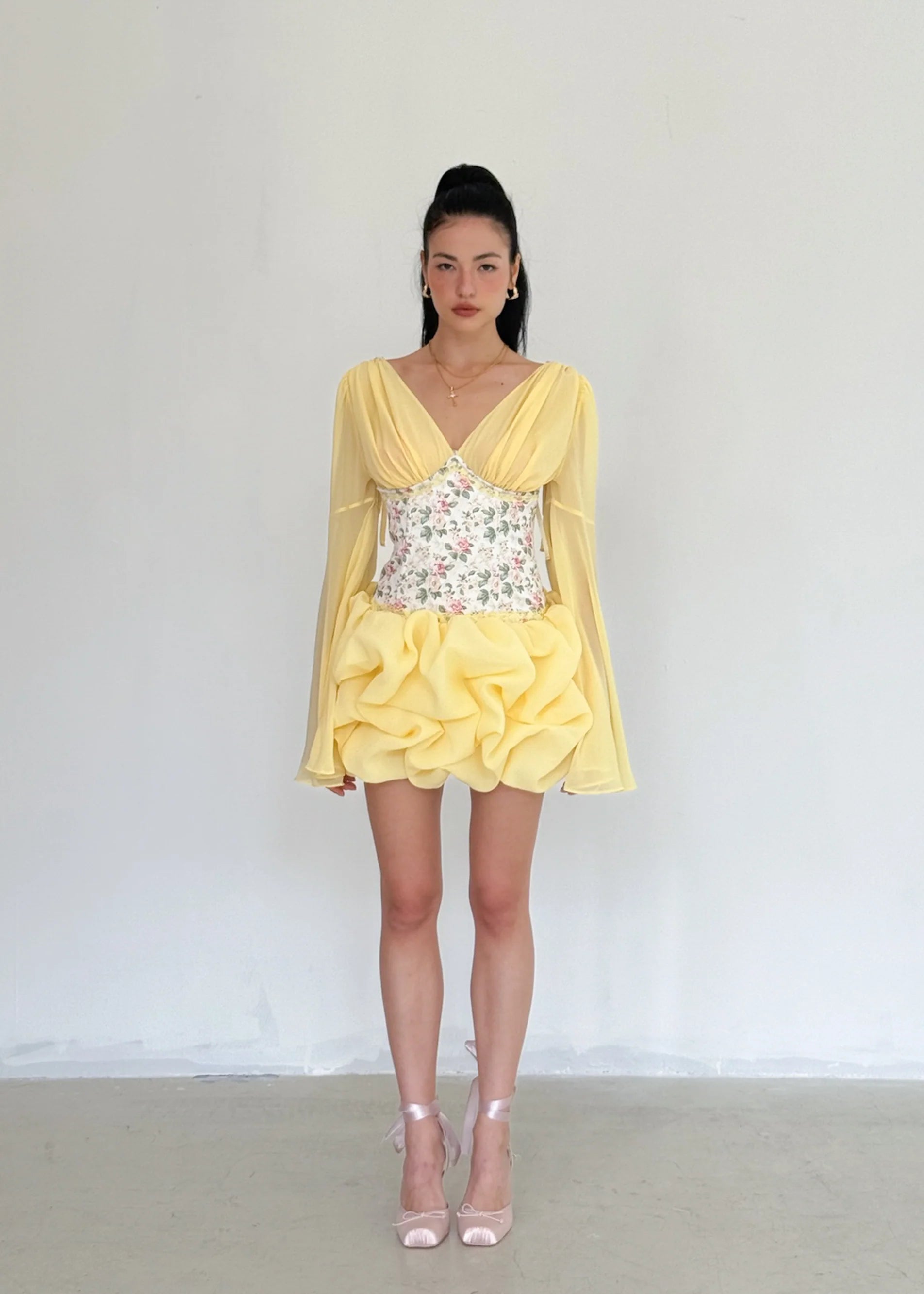 The Puff Cloud Mini Dress in Vintage Cream Flower