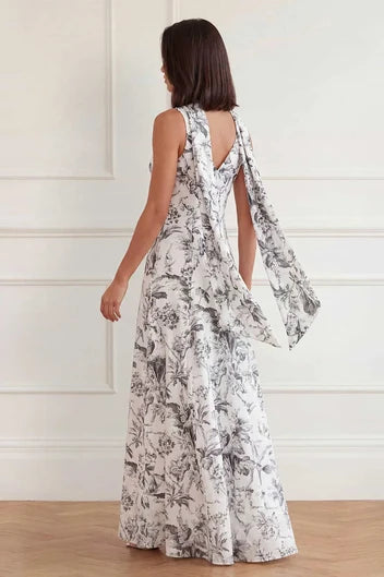 Marie Toile De Jouy Jacquard V-Neck Gown