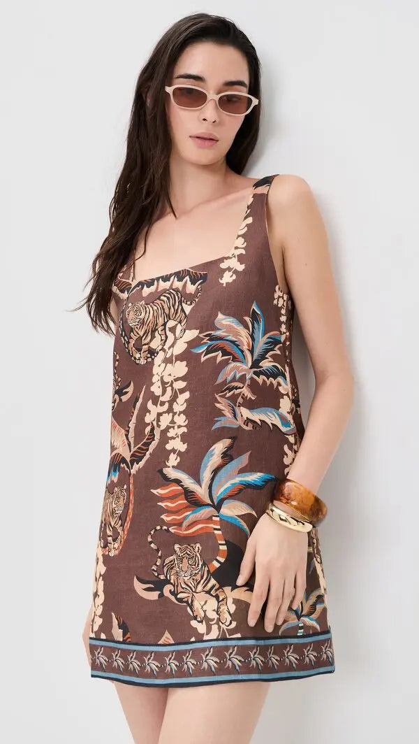 Floral And Tiger Print Mini Dress