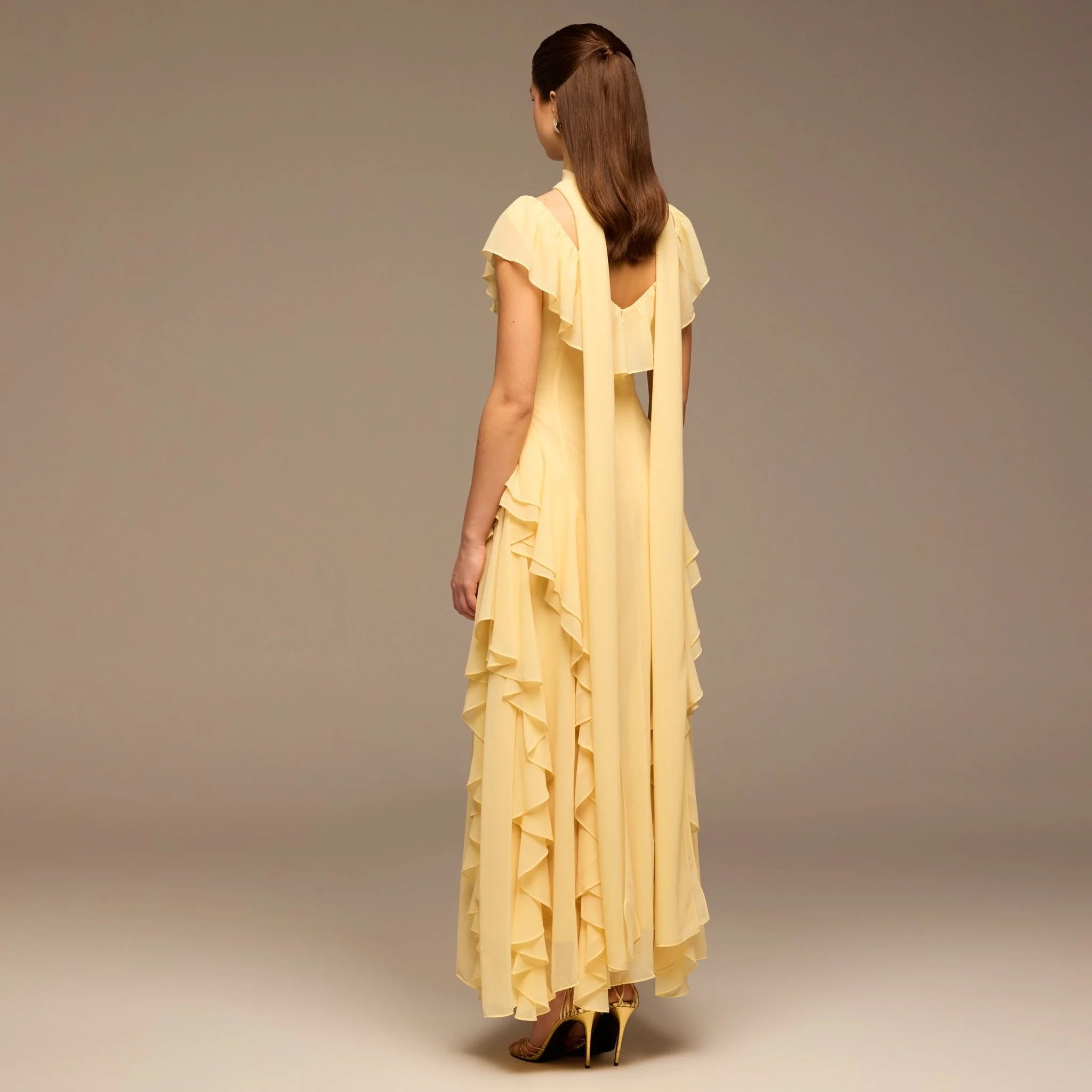 Yellow Ruffle Chiffon Maxi Dress