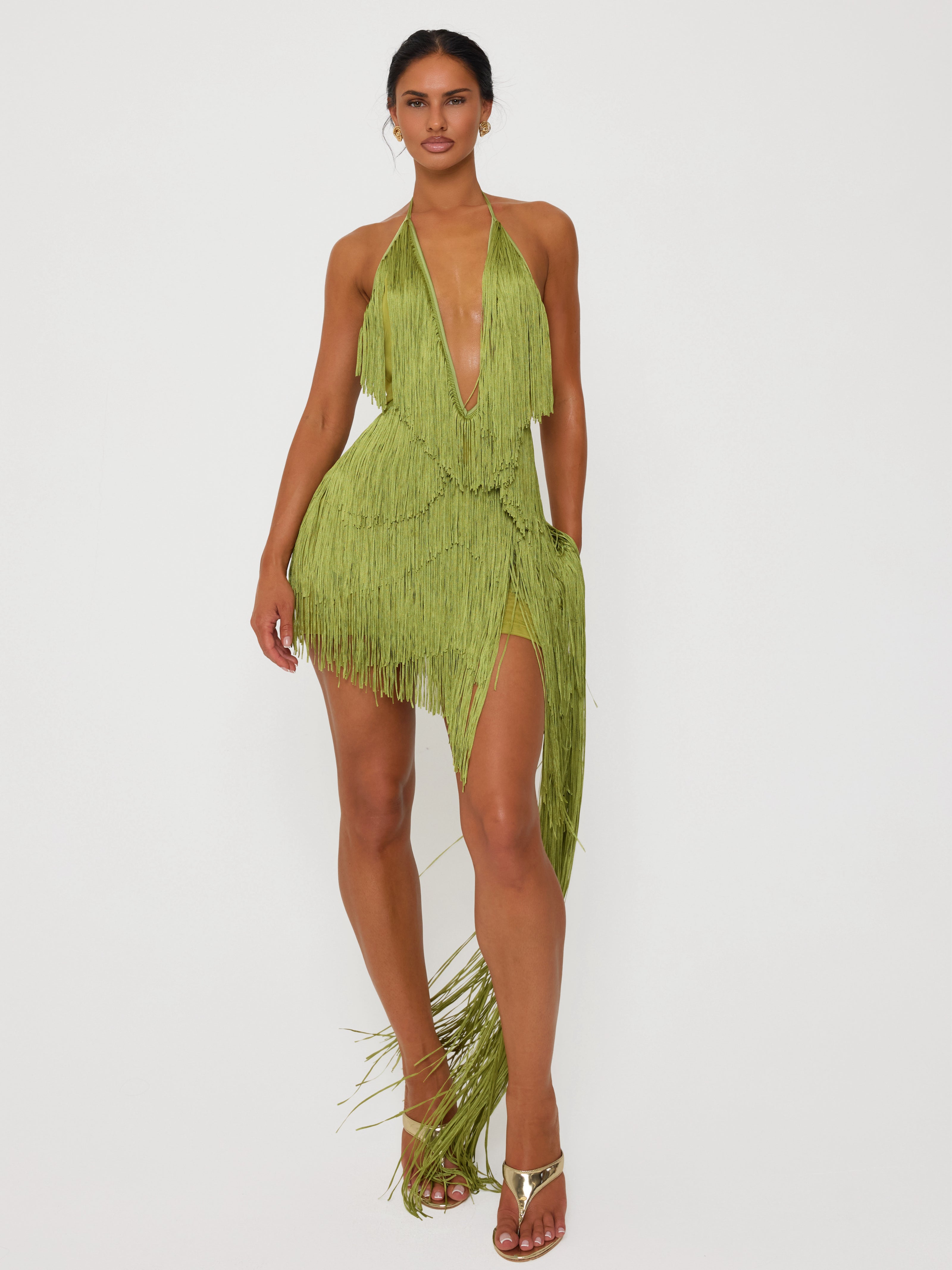 Fringe Dress Palm Leaf - XS