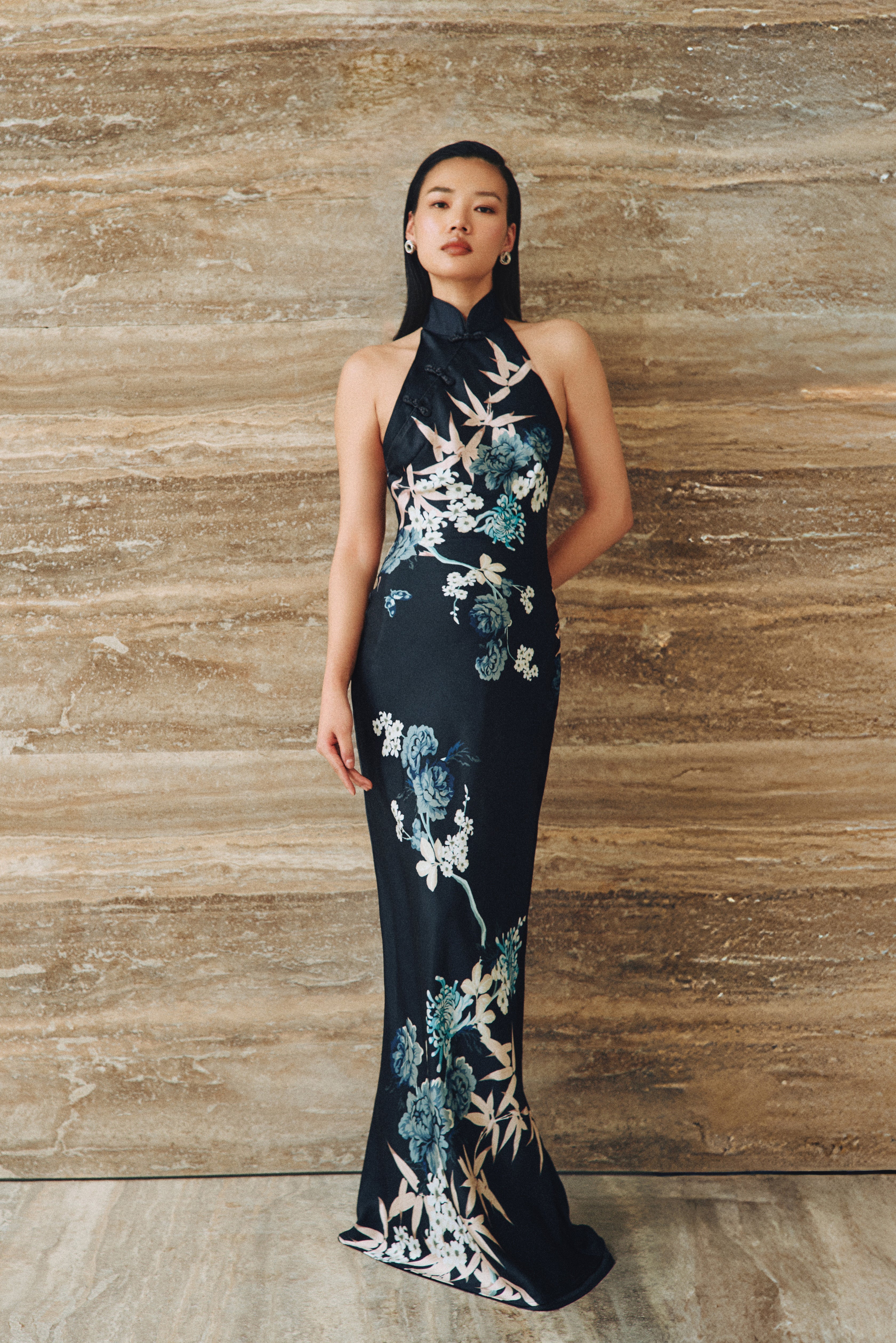 Gillian Satin Dress - Black Multi