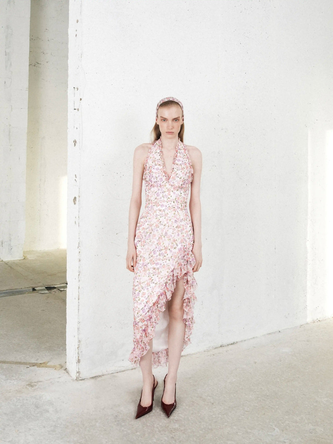Quora midi, midi dress in milky chiffon with a floral print