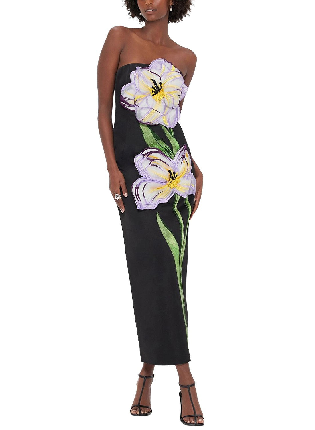 Leo Lin Womens Rayna Appliqué Floral Maxi Dress 6 Ebony - NWT