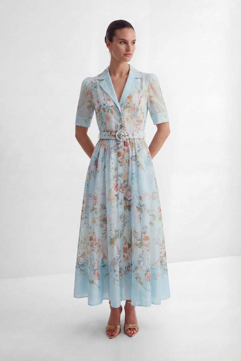 Garden Girl Moment Blue Floral Print Short Sleeve Maxi Dress