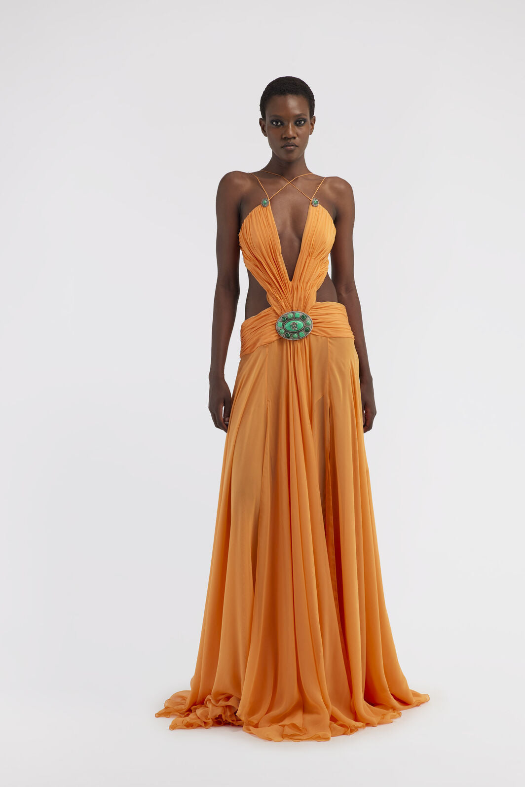 Long silk dress with cut-out