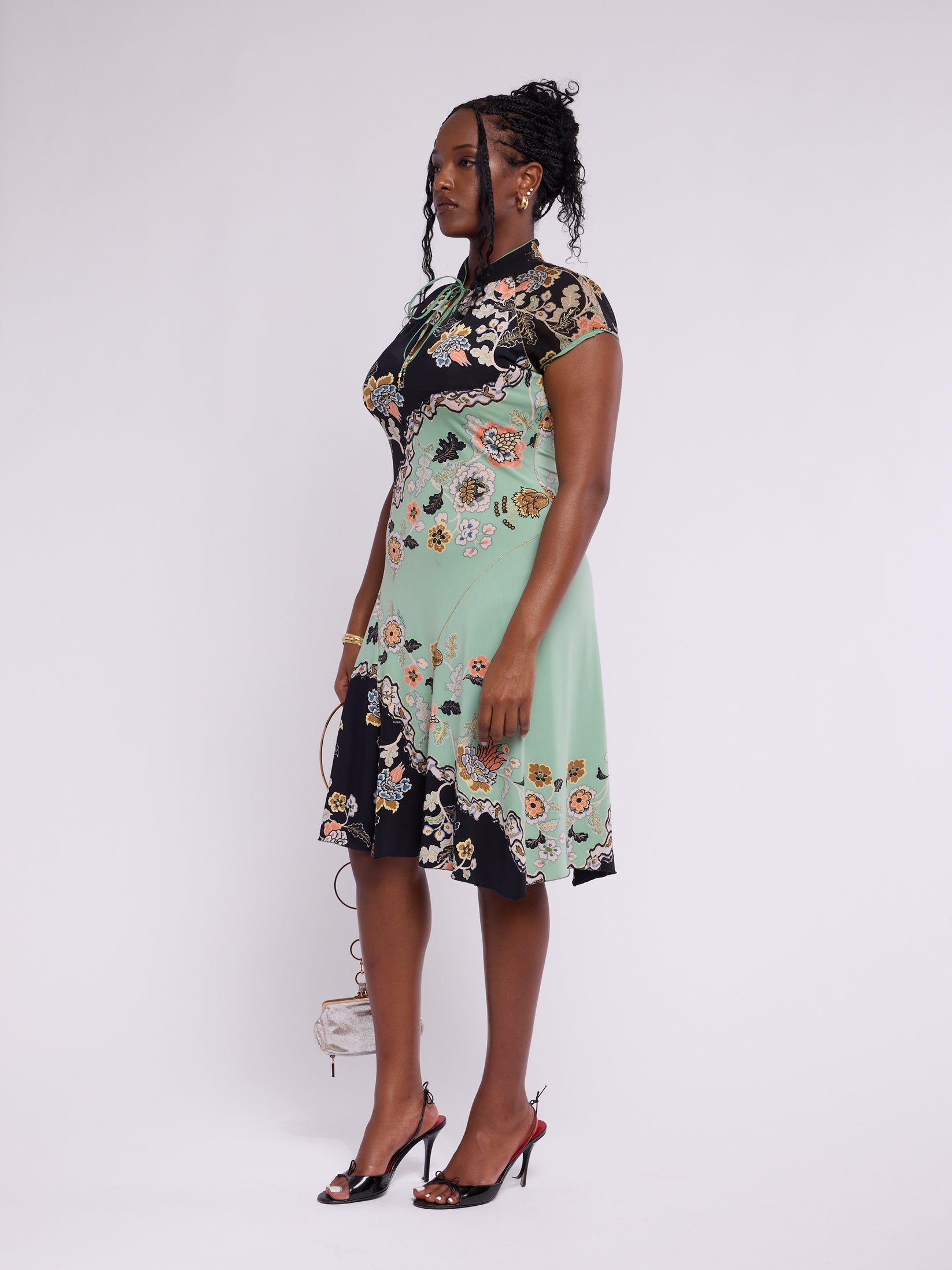 Roberto Cavalli SS 2003 Runway Chinoiserie Silk Midi Dress - Blue