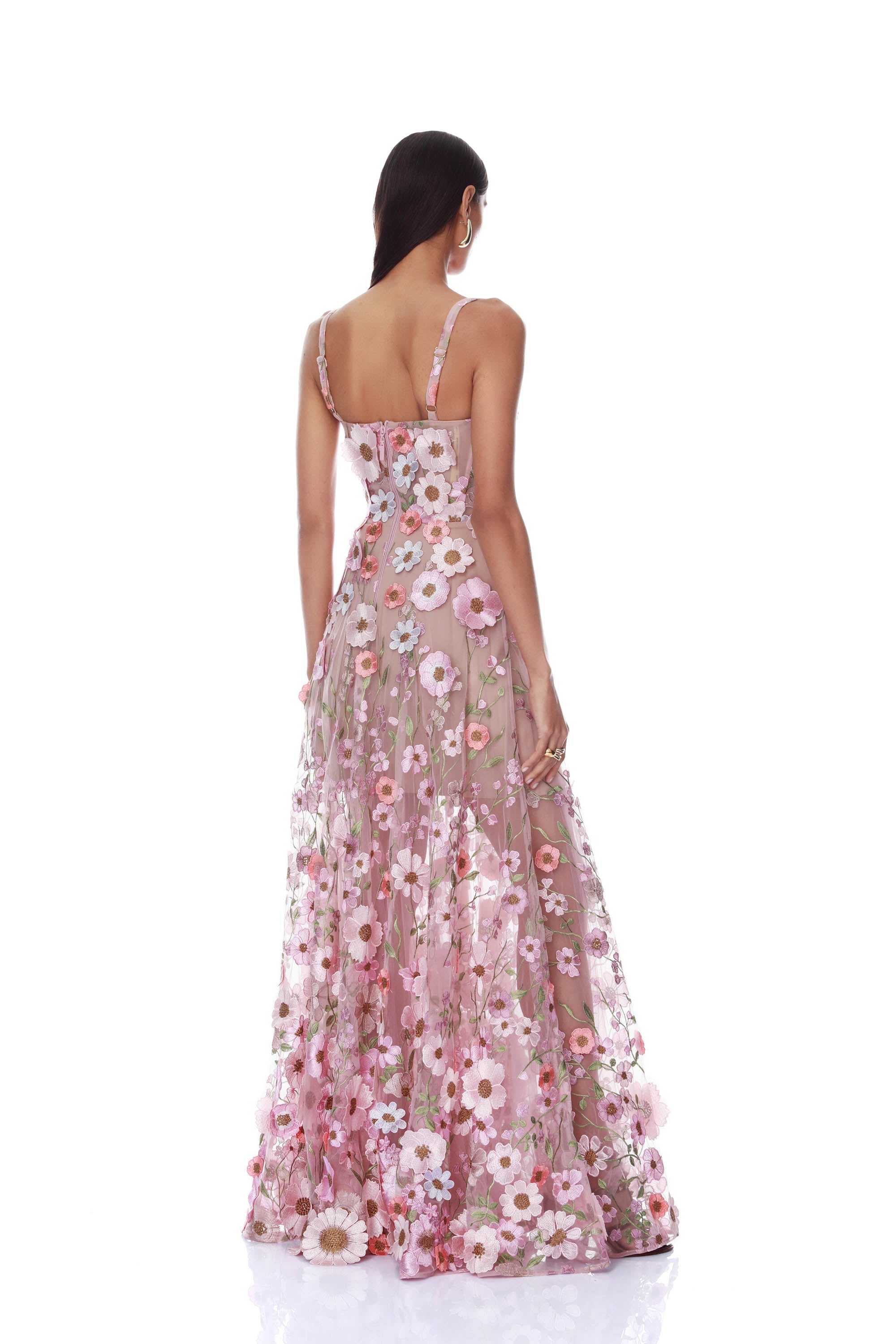 Venice 3D Floral Jasmine Pink Multi Maxi Gown