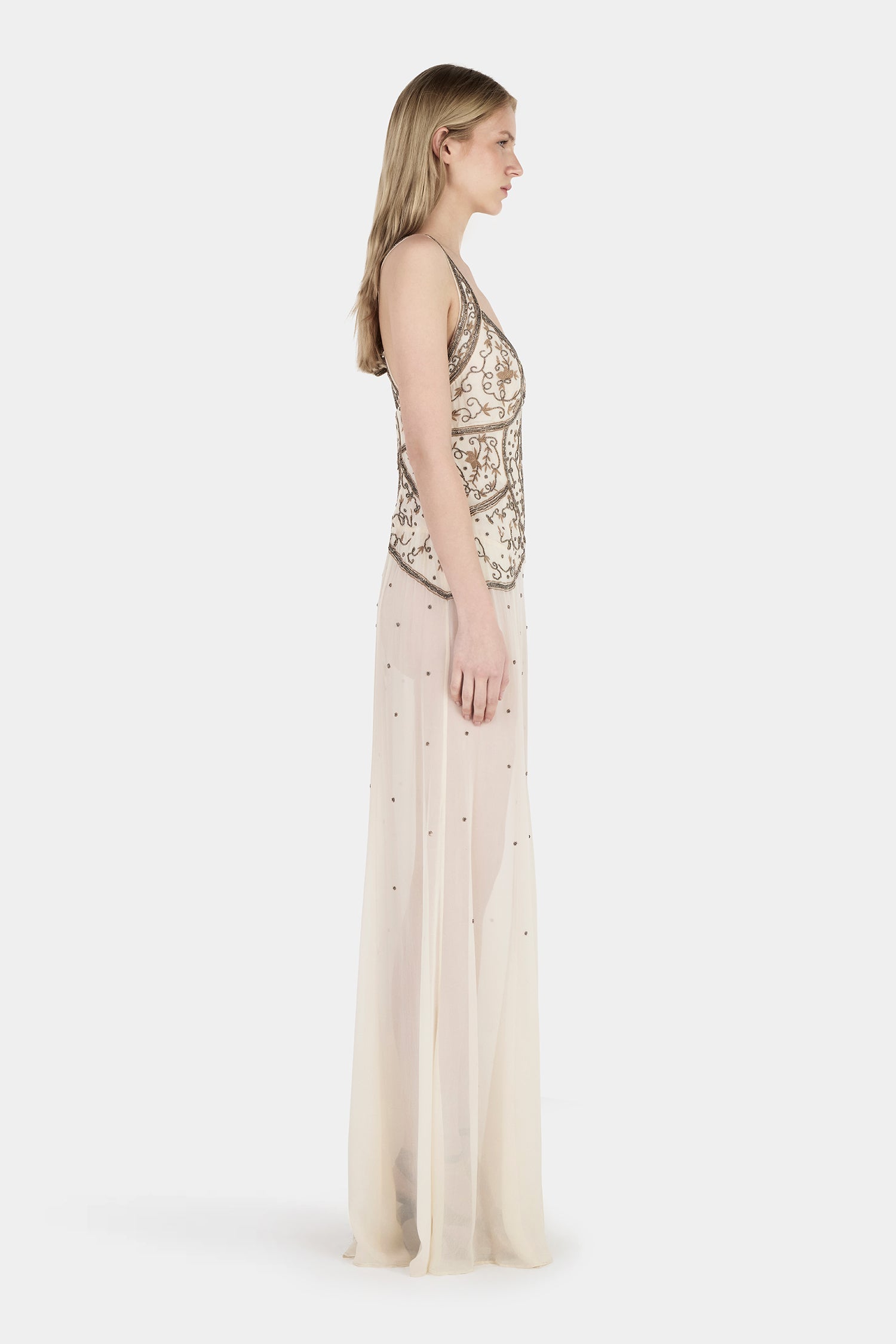 Maja Beaded Maxi Dress Silver Veil