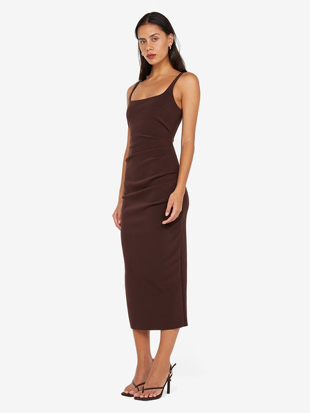 KARINA TUCK MIDI DRESS - DARK CHOCOLATE - 2